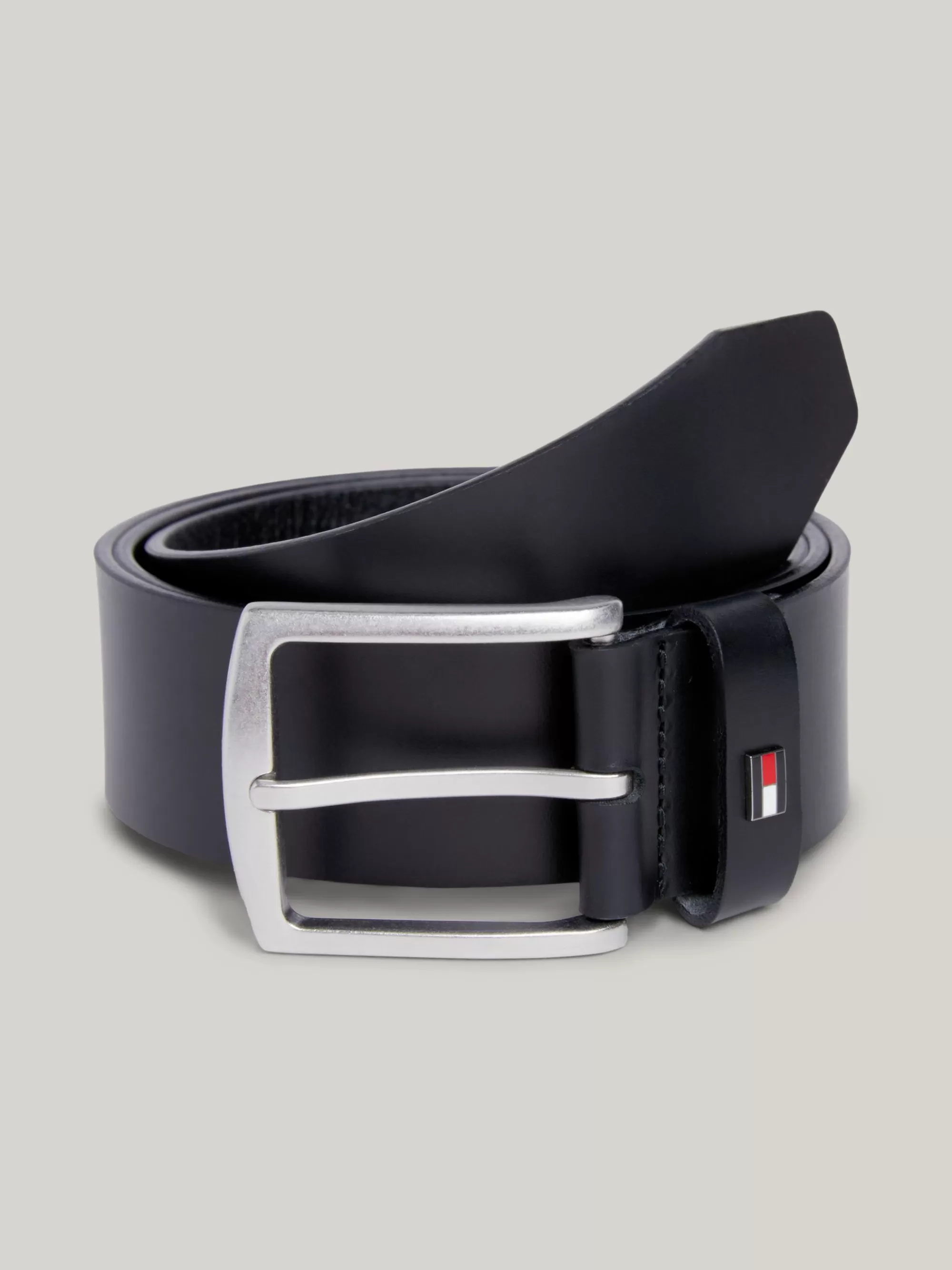 Riemen*Tommy Hilfiger Leren Riem Met Geëmailleerde Vlag BLACK