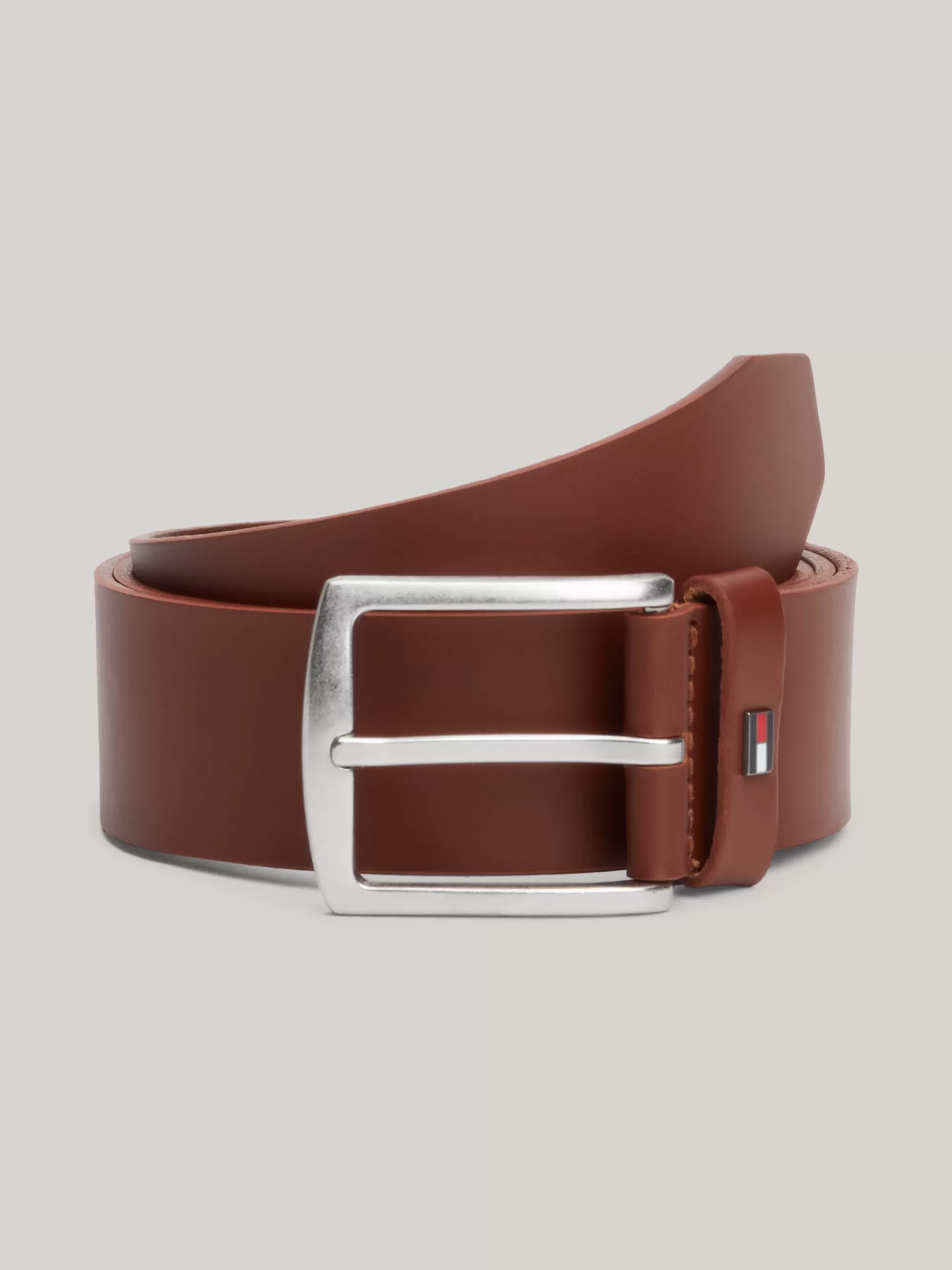 Riemen*Tommy Hilfiger Leren Riem Met Geëmailleerde Vlag COGNAC