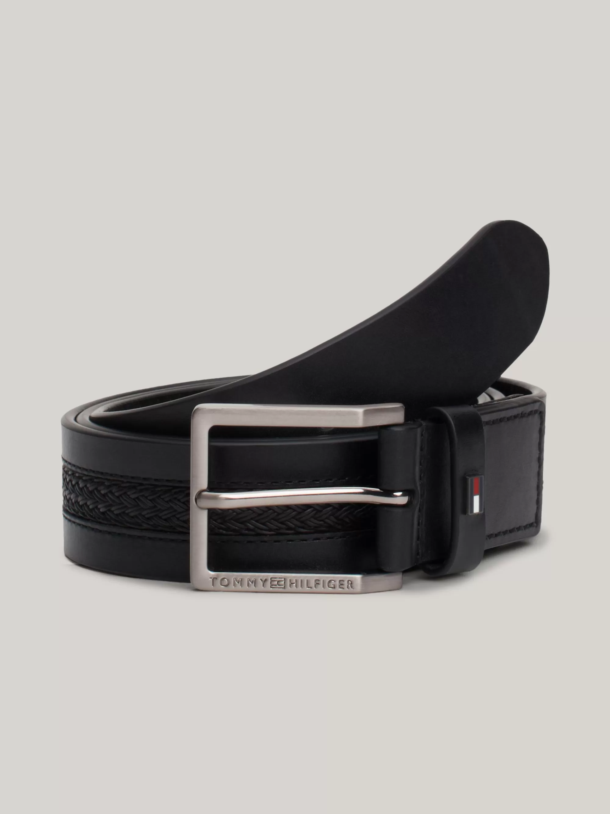 Riemen*Tommy Hilfiger Leren Riem Met Gevlochten Paneel BLACK
