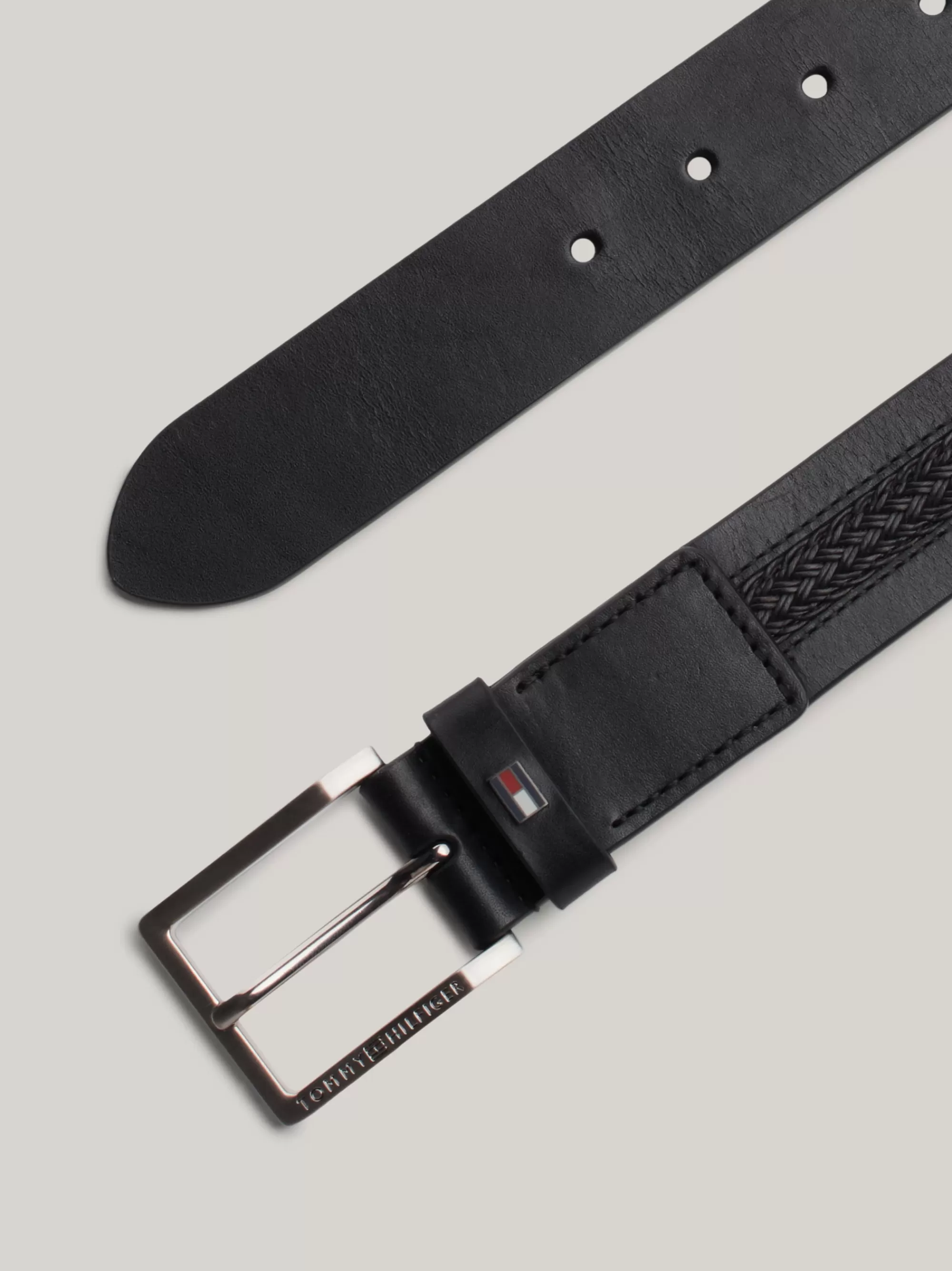Riemen*Tommy Hilfiger Leren Riem Met Gevlochten Paneel BLACK
