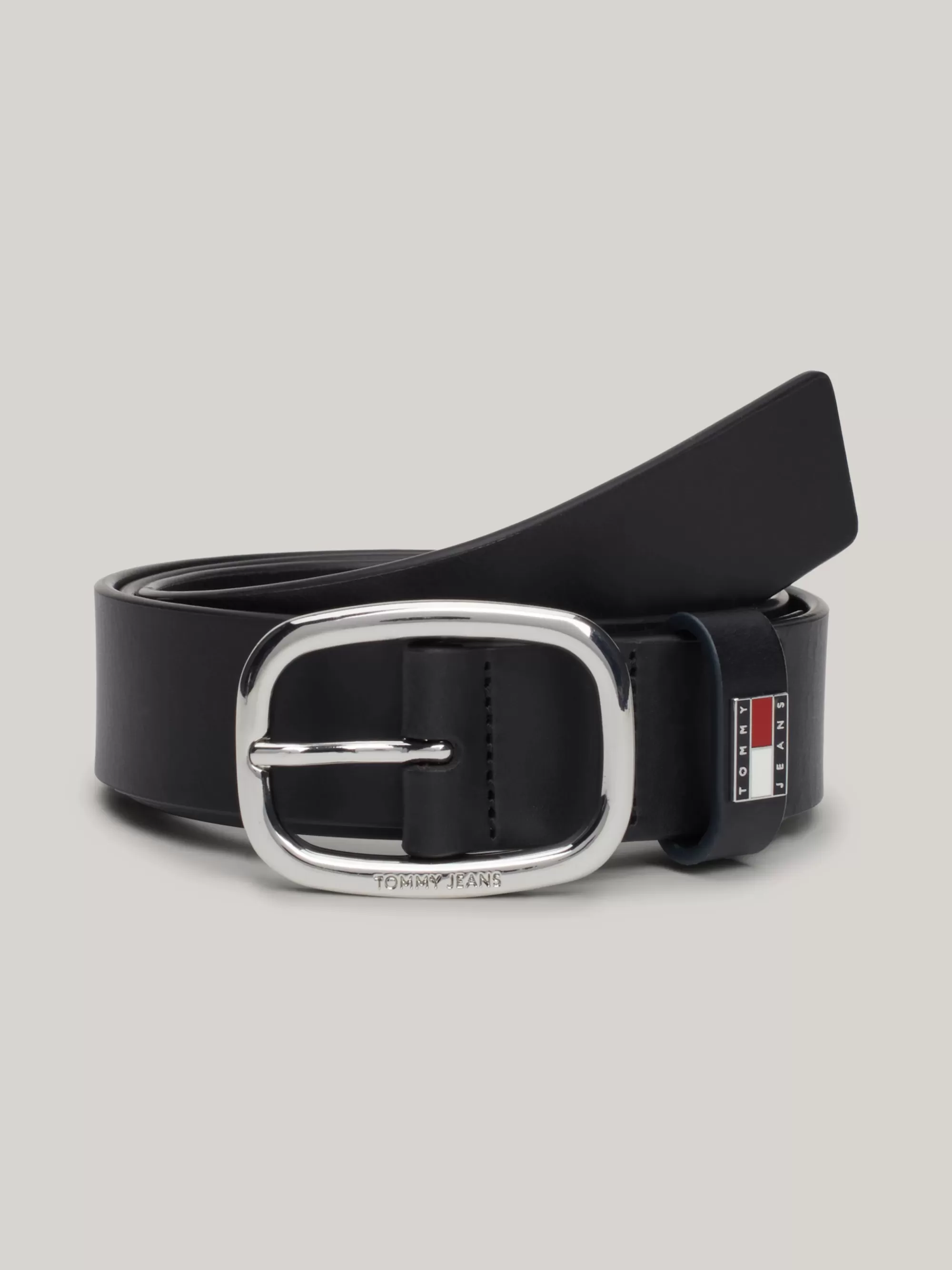 Riemen*Tommy Hilfiger Leren Riem Met Ovale Gesp BLACK