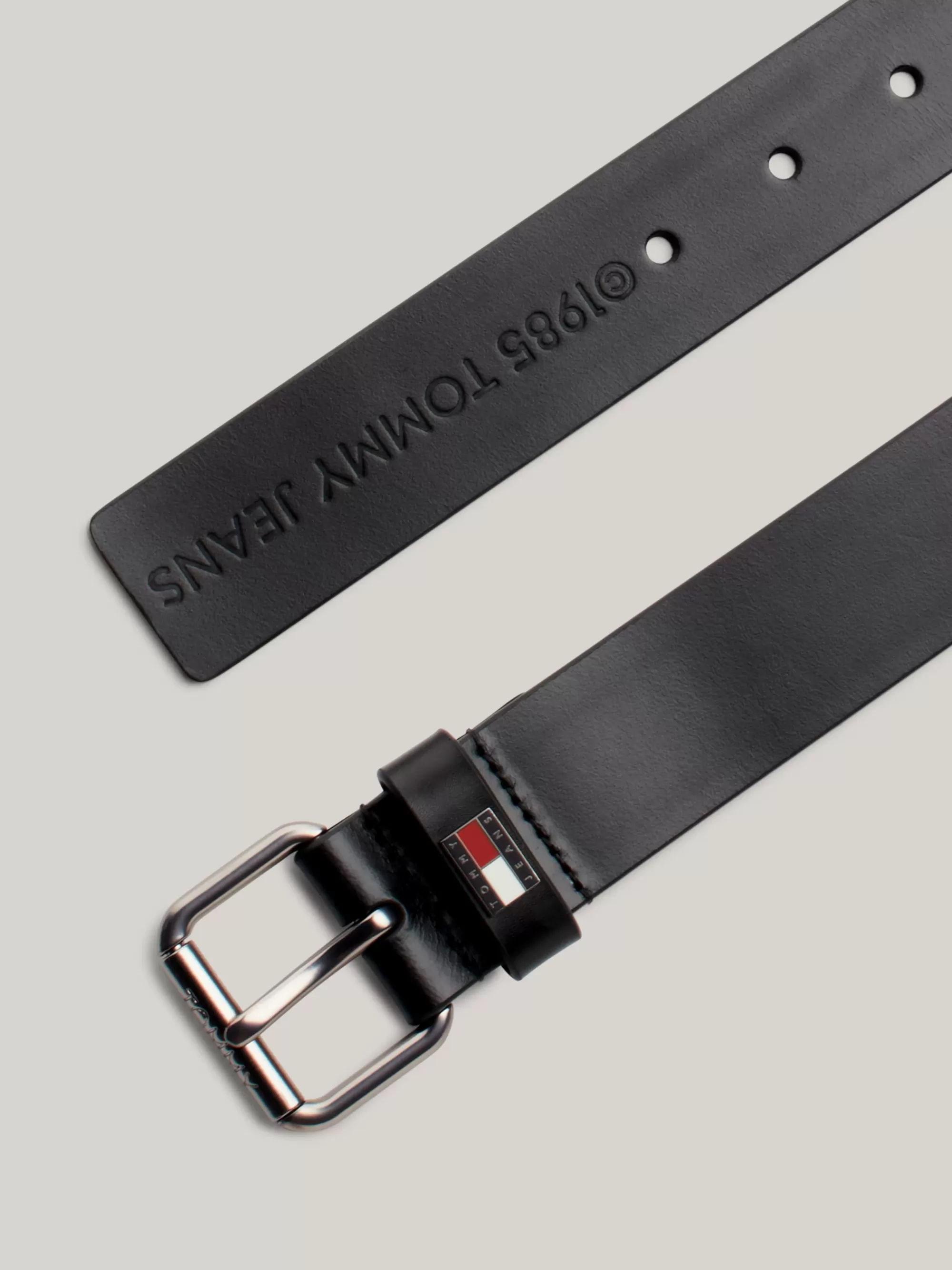 Riemen*Tommy Hilfiger Leren Riem Met Rolgesp BLACK