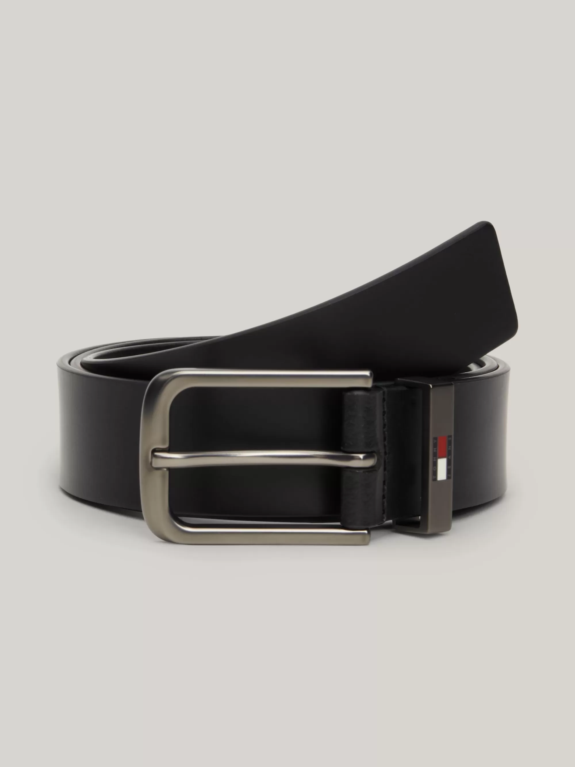 Riemen*Tommy Hilfiger Leren Riem Met Ronde Gesp En Logo BLACK