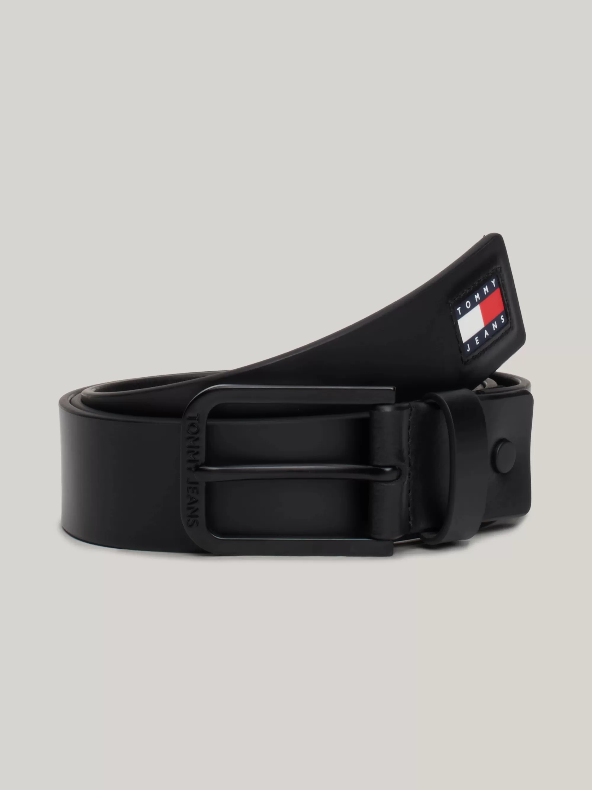 Riemen*Tommy Hilfiger Leren Riem Met Rubberen Badge BLACK