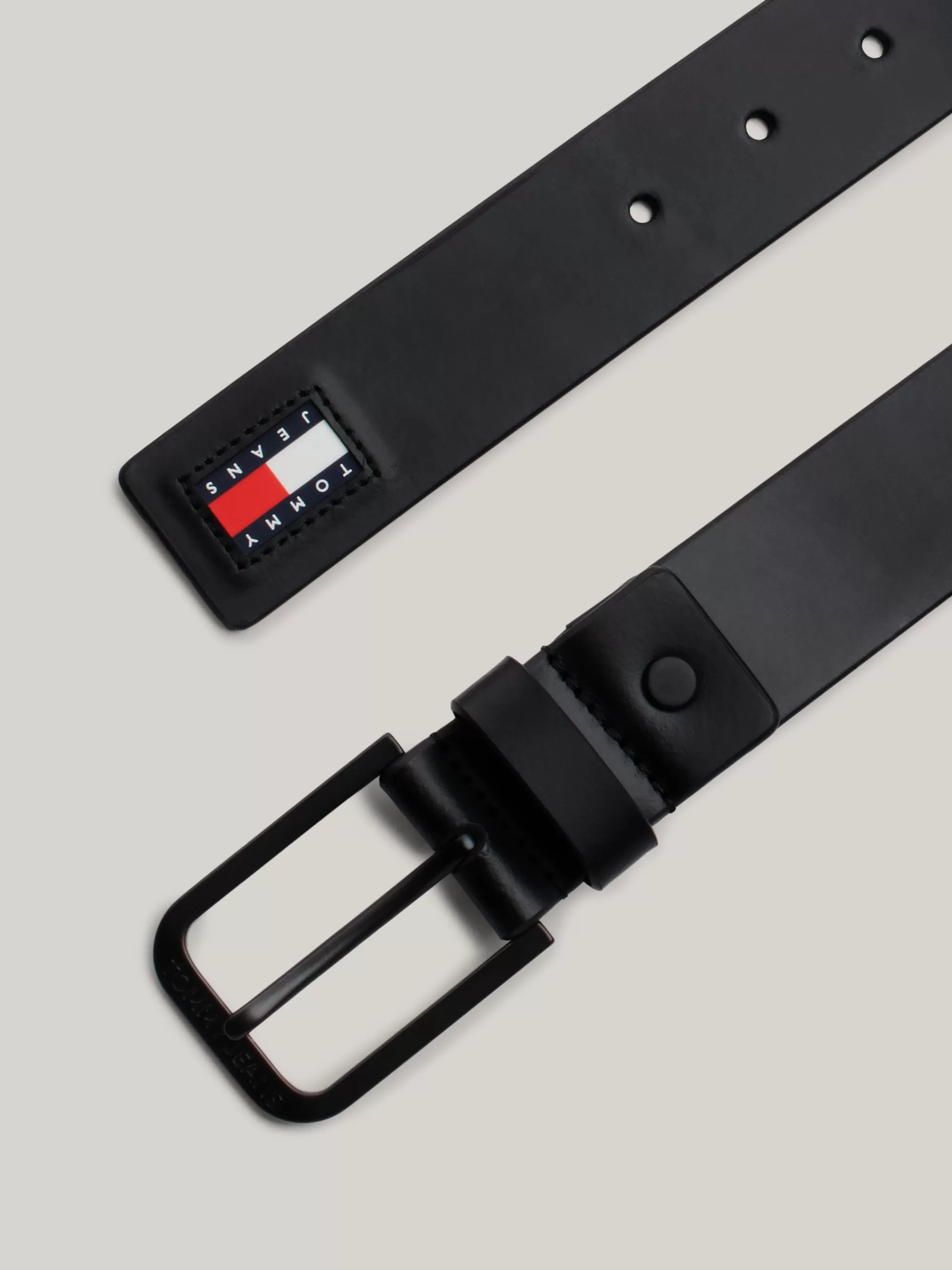 Riemen*Tommy Hilfiger Leren Riem Met Rubberen Badge BLACK