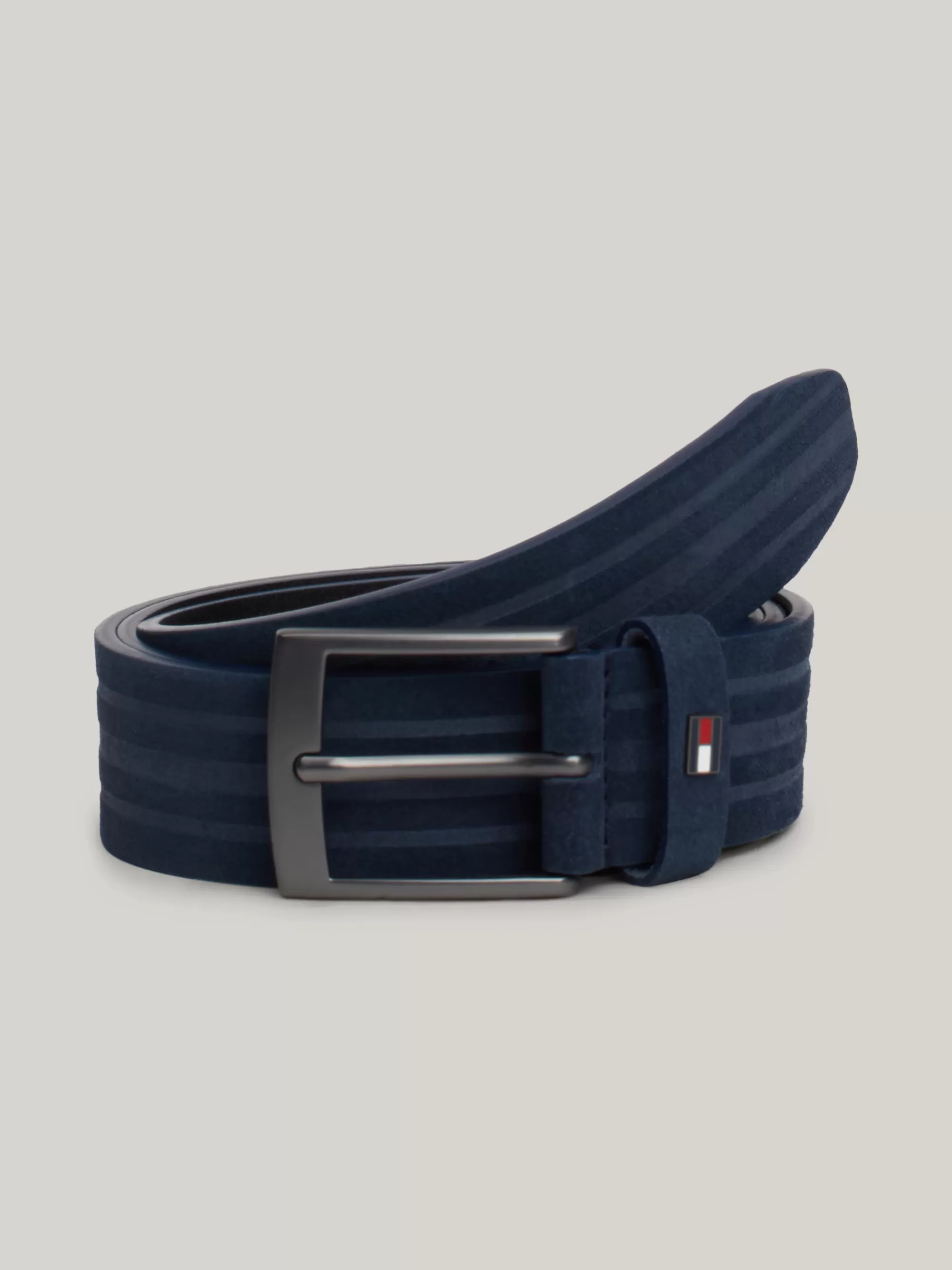 Riemen*Tommy Hilfiger Leren Riem Met Strepen In Reliëf SPACE BLUE