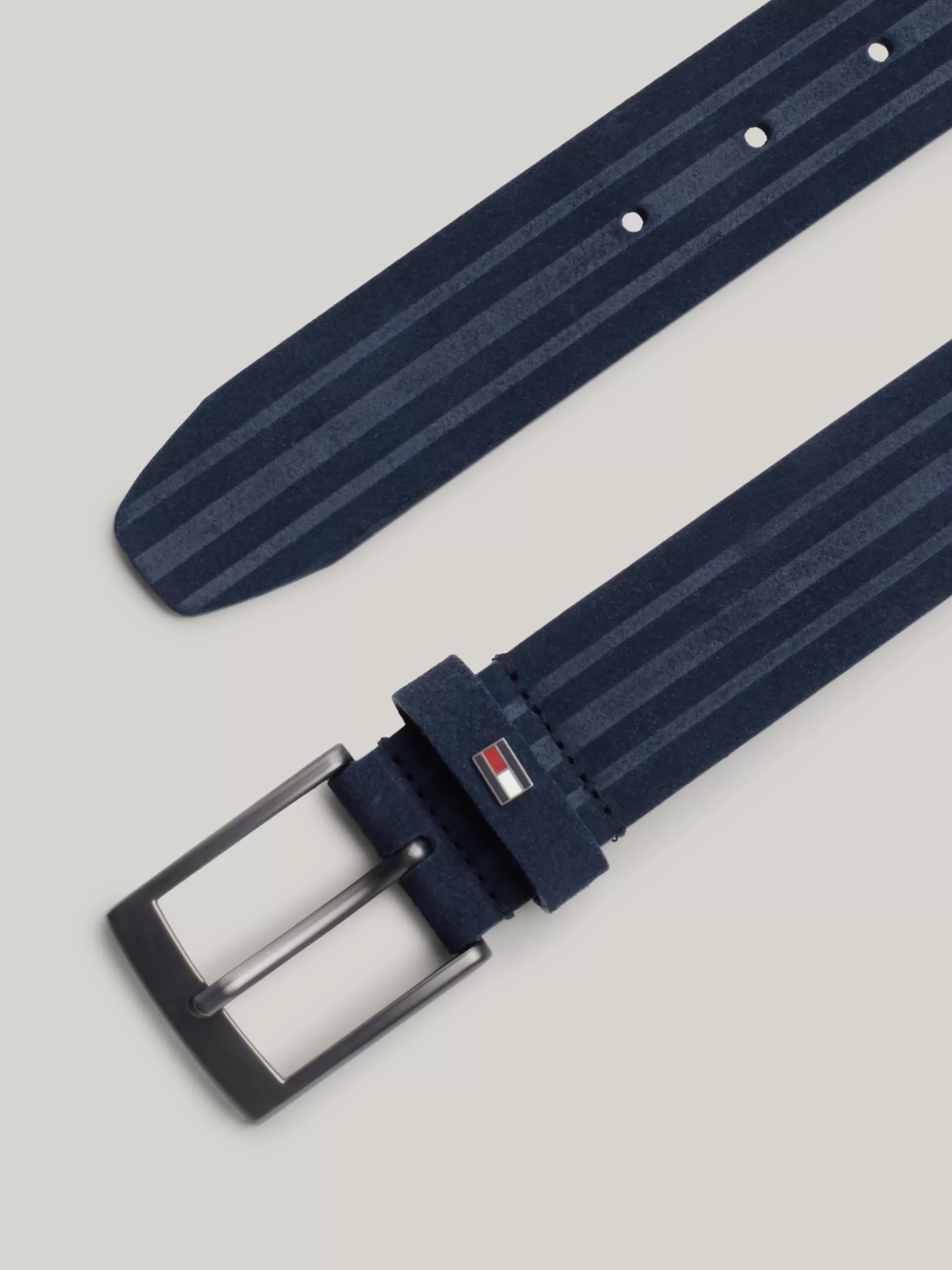 Riemen*Tommy Hilfiger Leren Riem Met Strepen In Reliëf SPACE BLUE