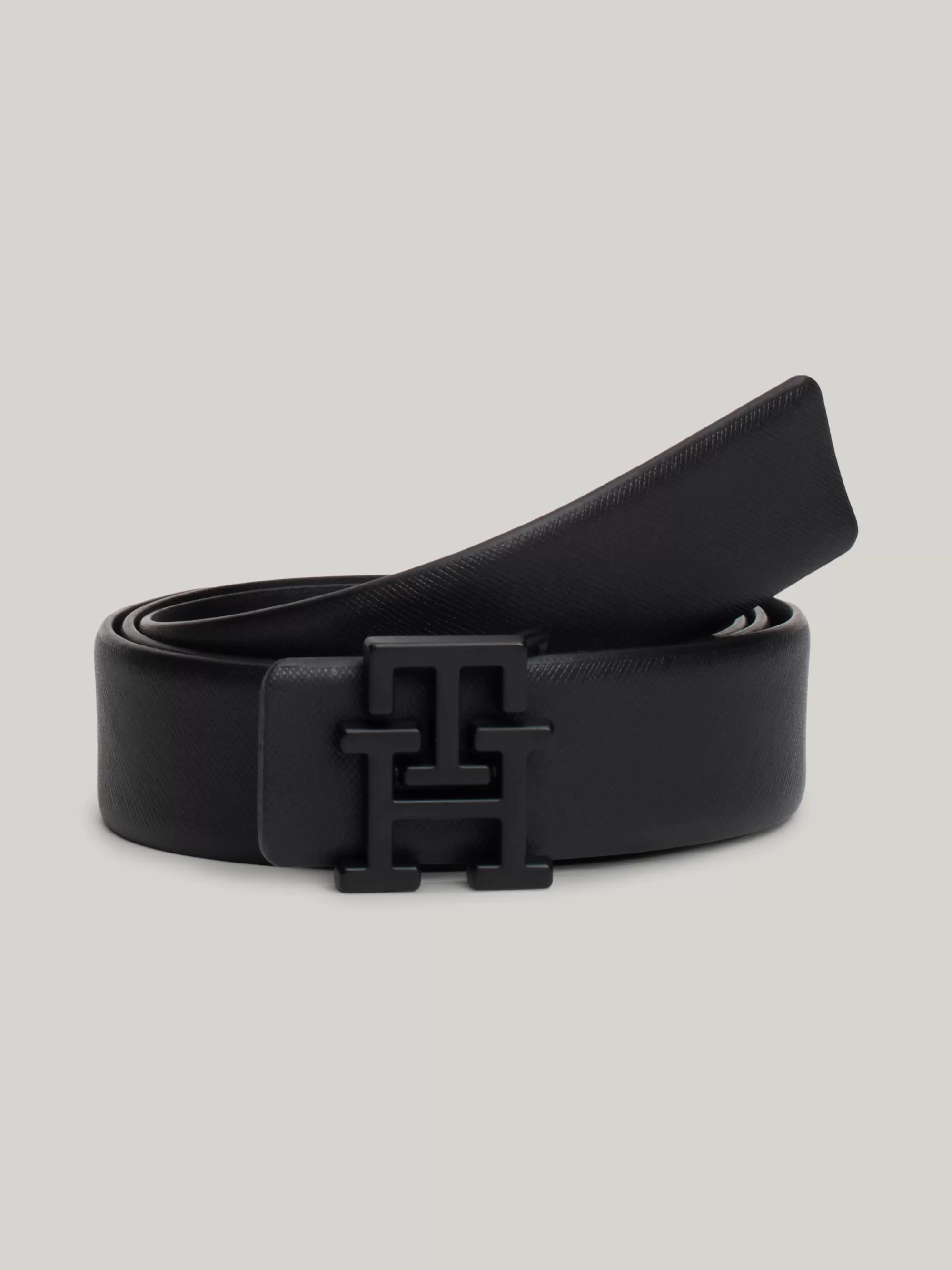 Riemen*Tommy Hilfiger Leren Riem Met TH-monogram Als Gesp BLACK