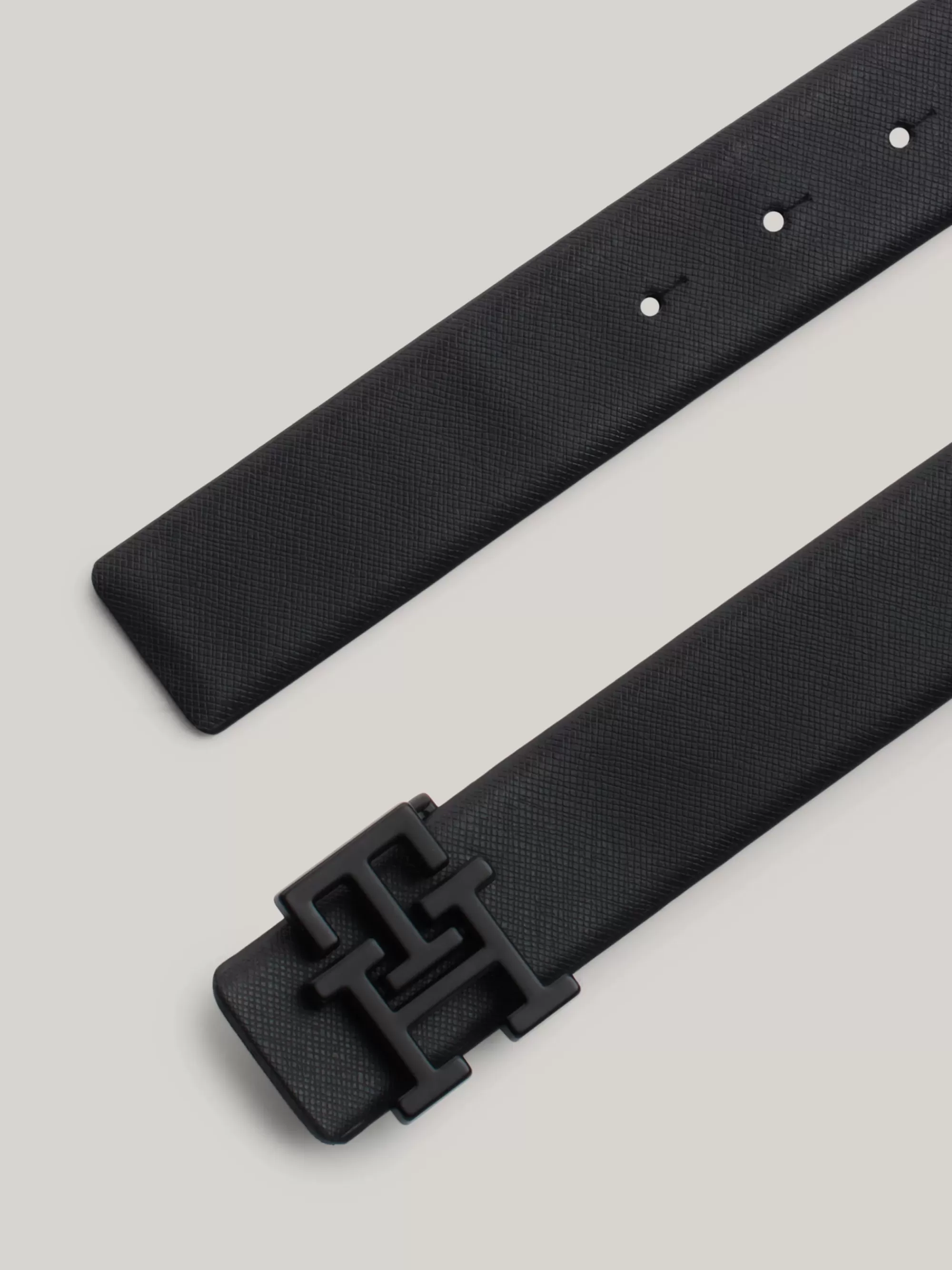 Riemen*Tommy Hilfiger Leren Riem Met TH-monogram Als Gesp BLACK