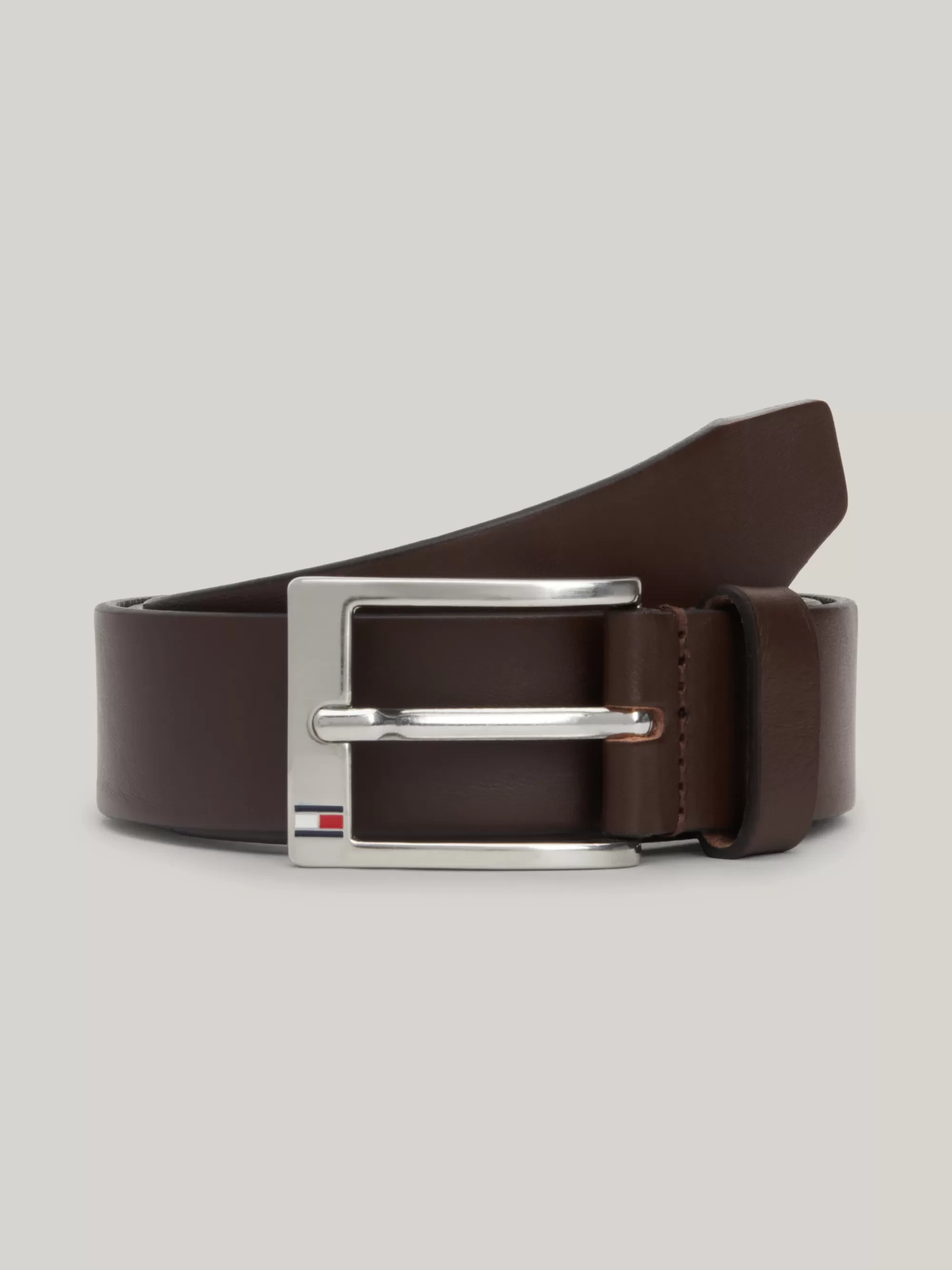 Riemen*Tommy Hilfiger Leren Riem Met Vierkante Gesp DARK BROWN
