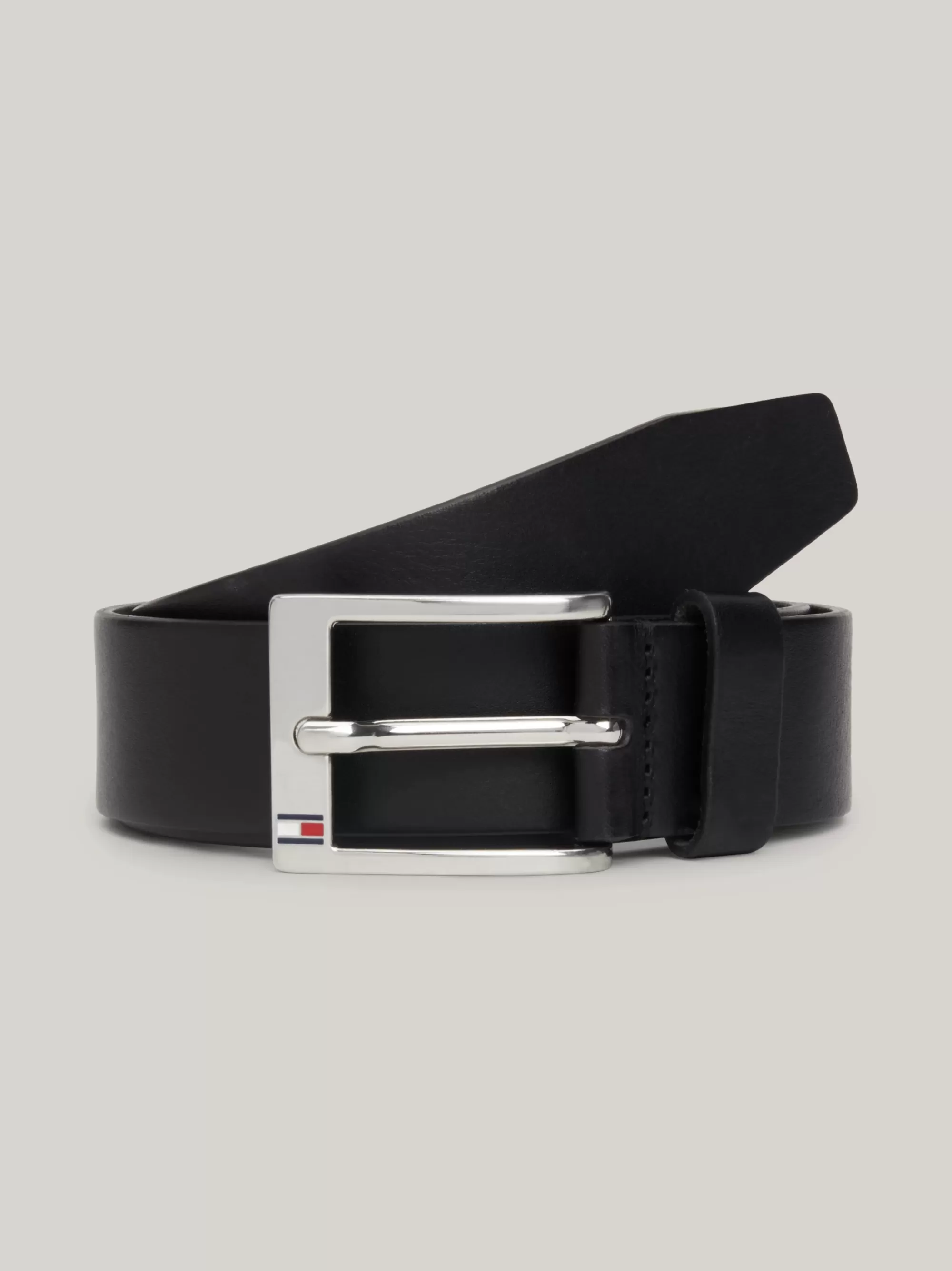 Riemen*Tommy Hilfiger Leren Riem Met Vierkante Gesp BLACK