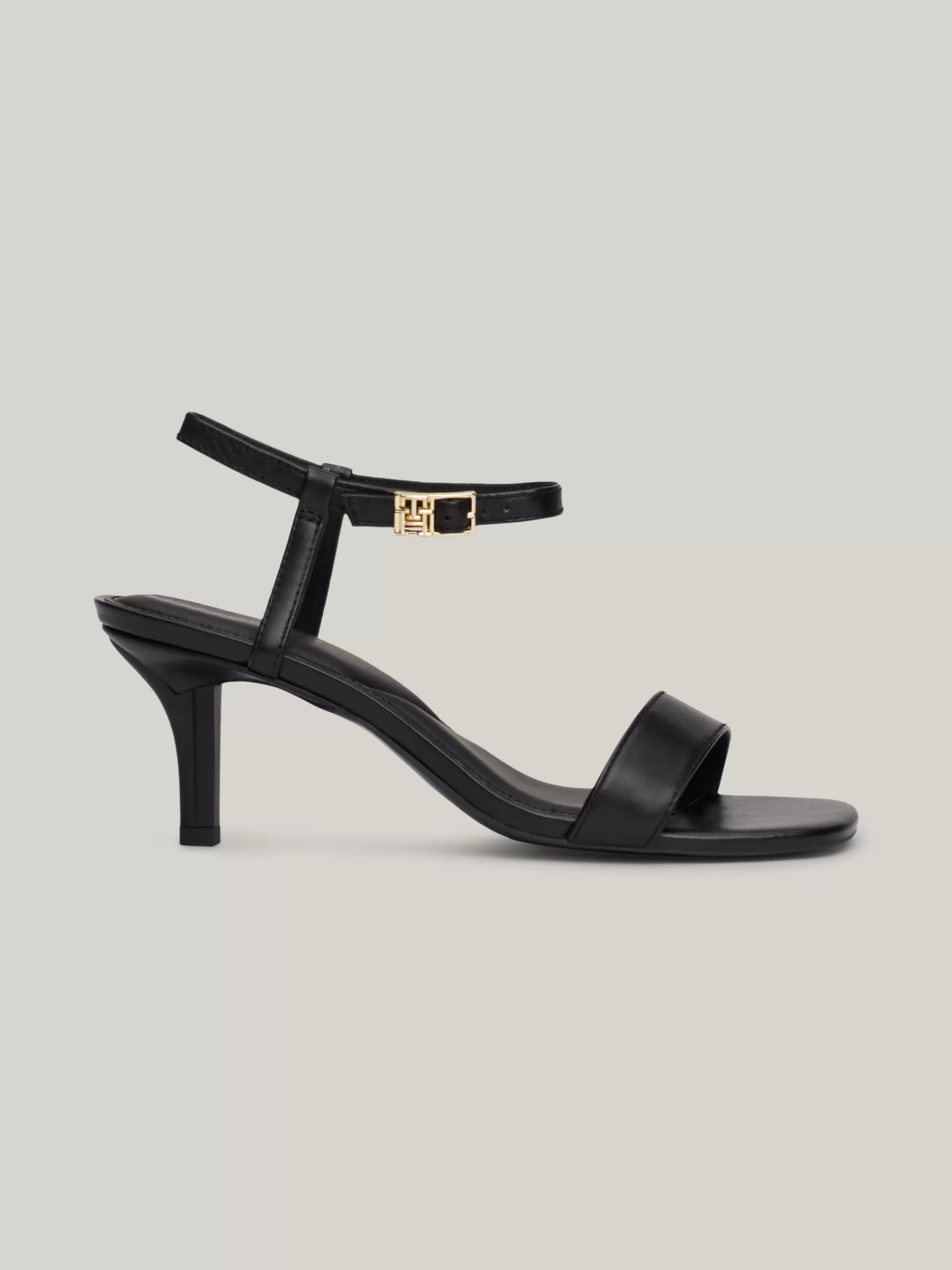 Sandalen*Tommy Hilfiger Leren Sandaal Met Kitten Heel En TH-monogram BLACK