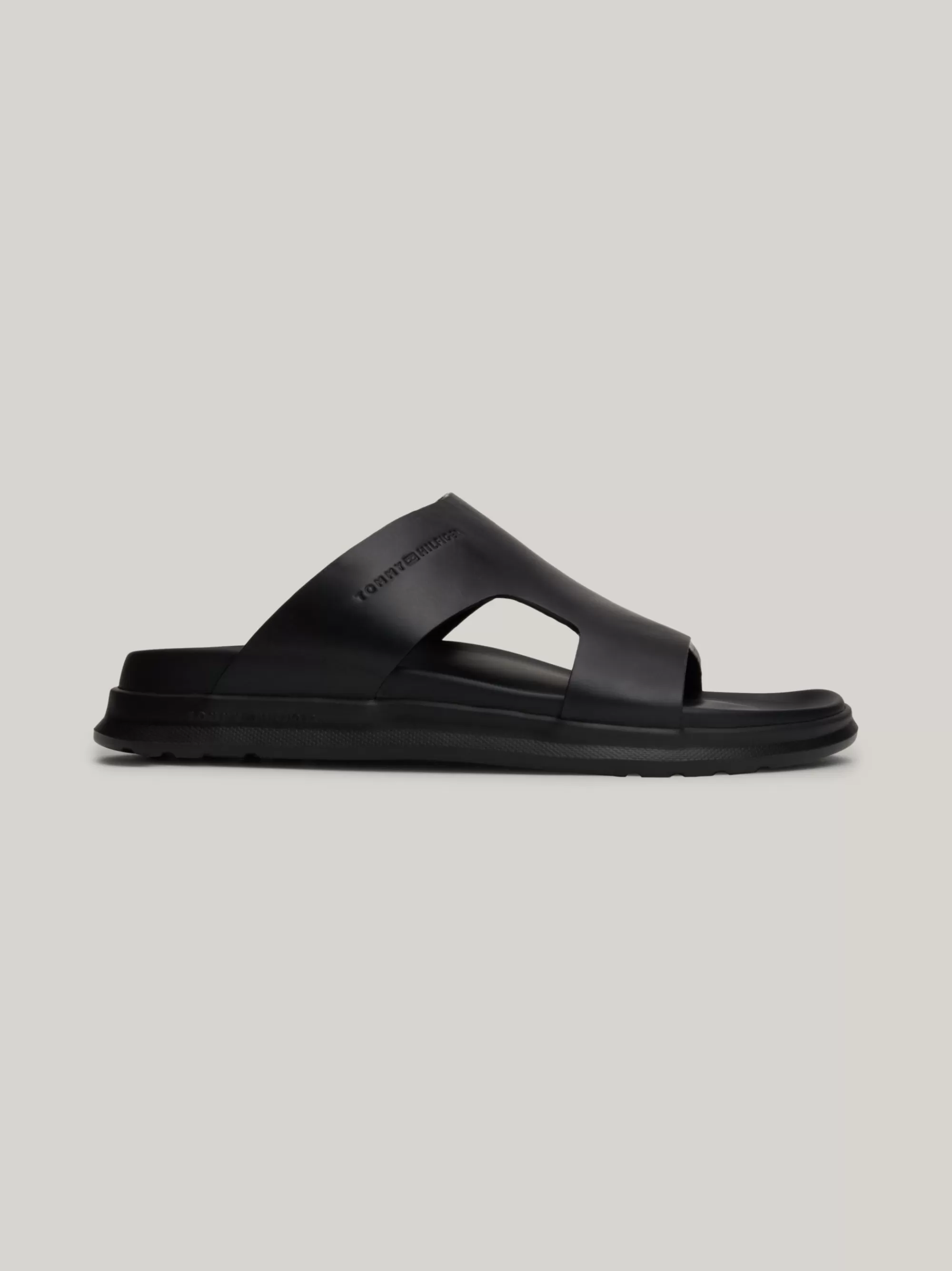 Sandalen & Flip Flops*Tommy Hilfiger Leren Sandaal Met Reliëflogo BLACK