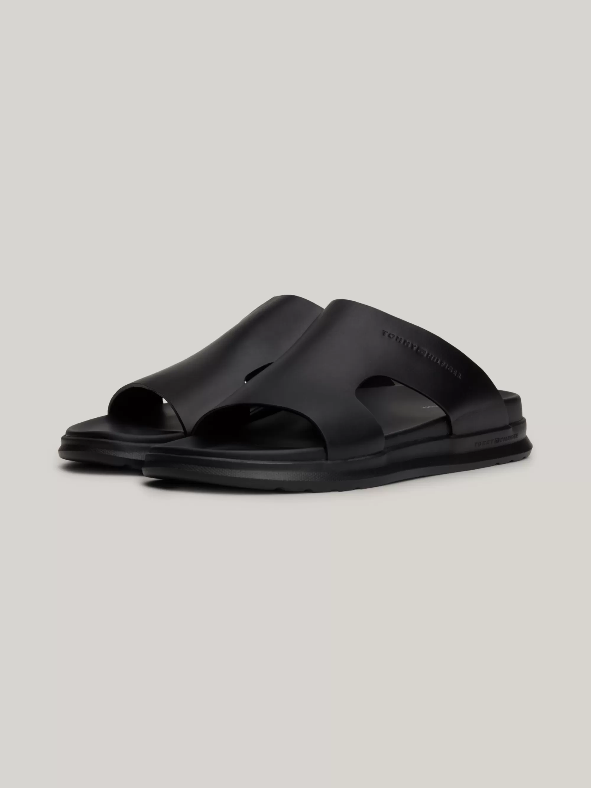 Sandalen & Flip Flops*Tommy Hilfiger Leren Sandaal Met Reliëflogo BLACK