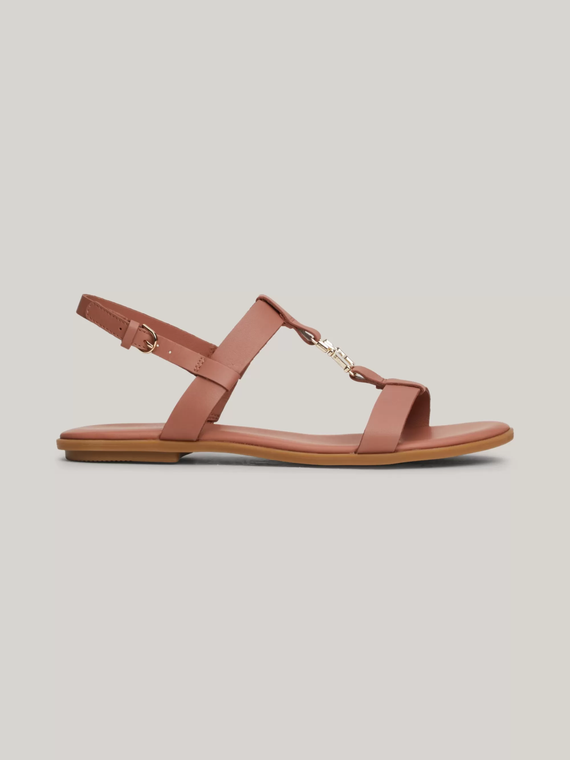 Sandalen*Tommy Hilfiger Leren Sandaal Met TH-monogram ROASTED MALT