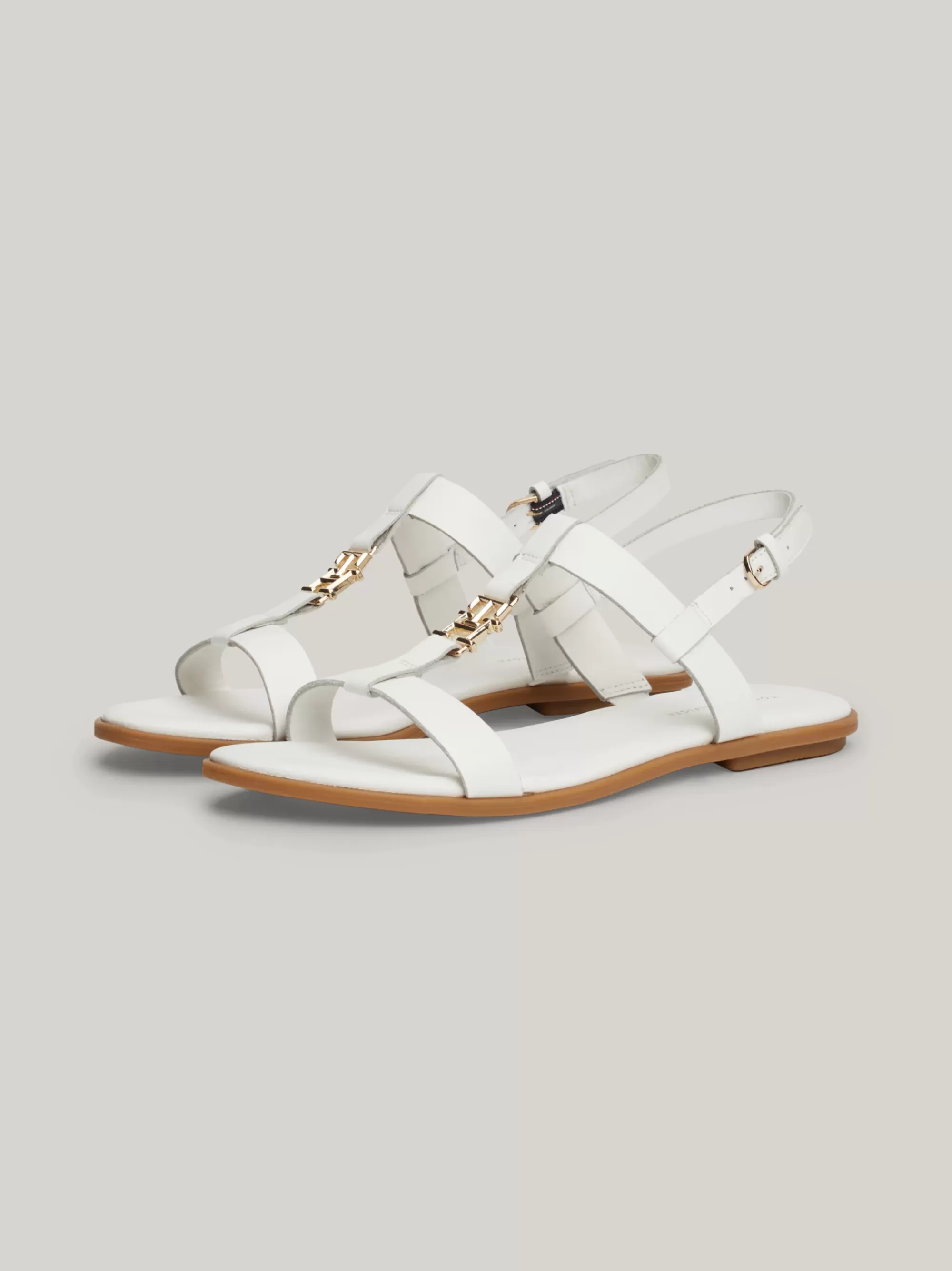 Sandalen*Tommy Hilfiger Leren Sandaal Met TH-monogram ECRU