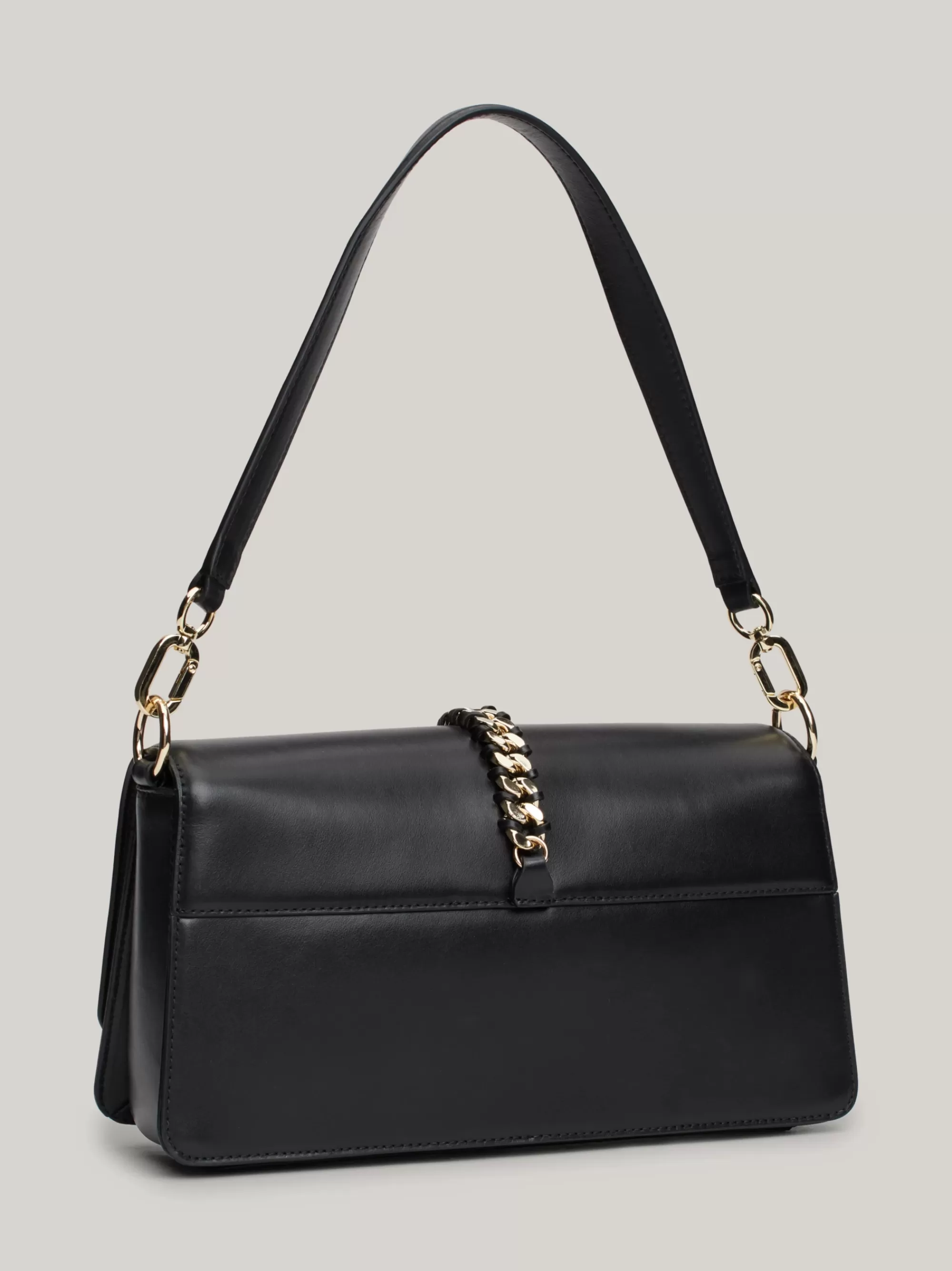 Schoudertassen*Tommy Hilfiger Leren Schoudertas Met Kettingdetail BLACK