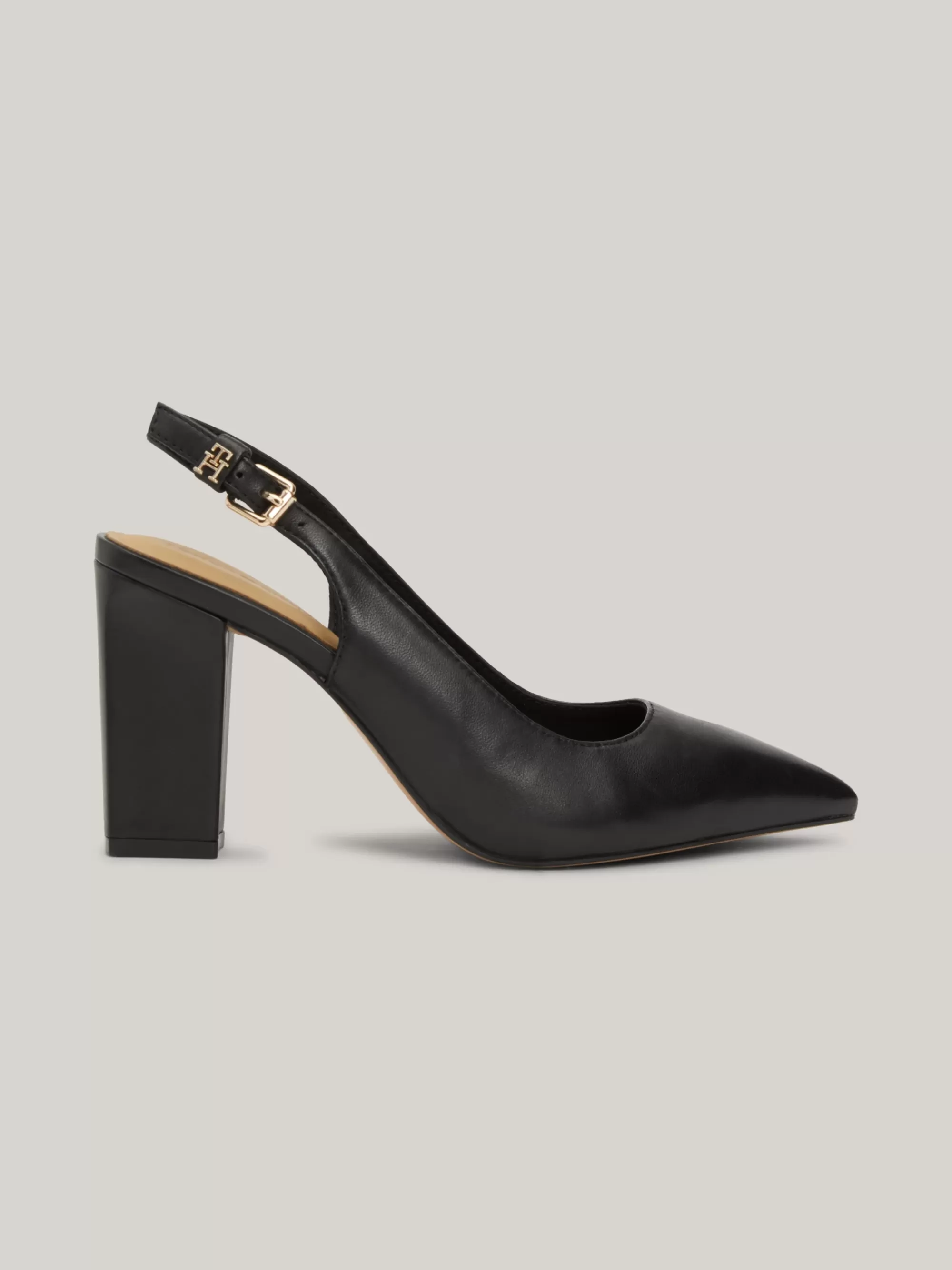 Pumps*Tommy Hilfiger Leren Slingback Met Blokhak En TH-monogram BLACK