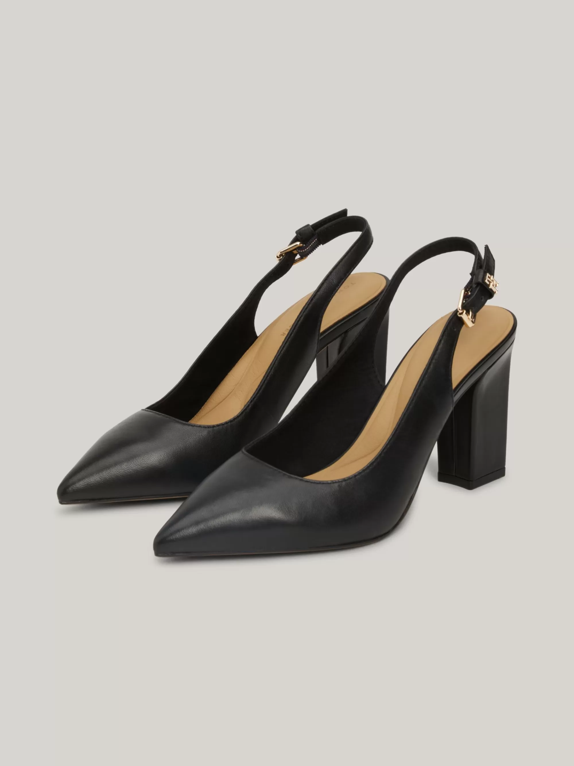 Pumps*Tommy Hilfiger Leren Slingback Met Blokhak En TH-monogram BLACK
