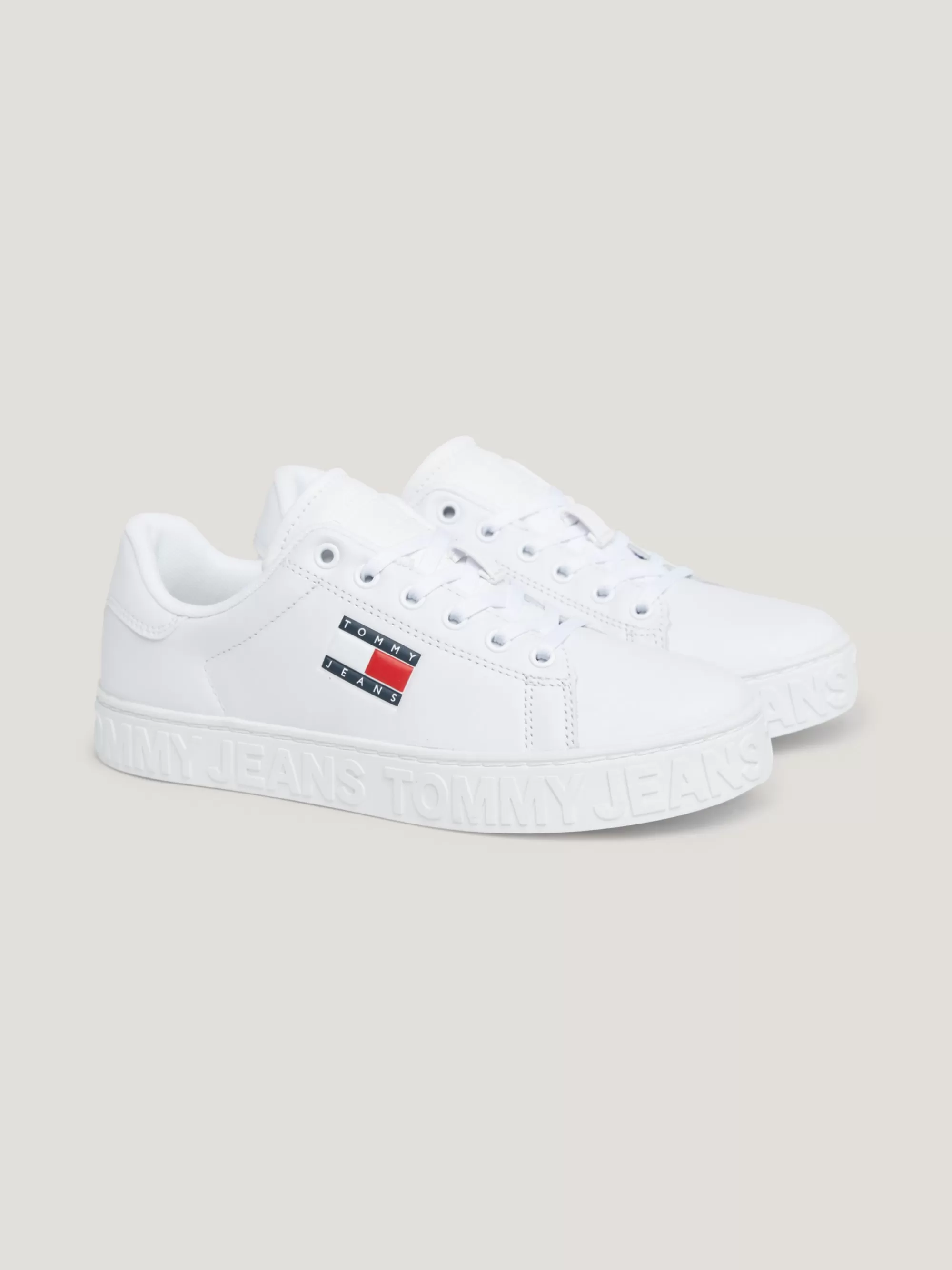 Sneakers*Tommy Hilfiger Leren Sneaker Met Badge WHITE