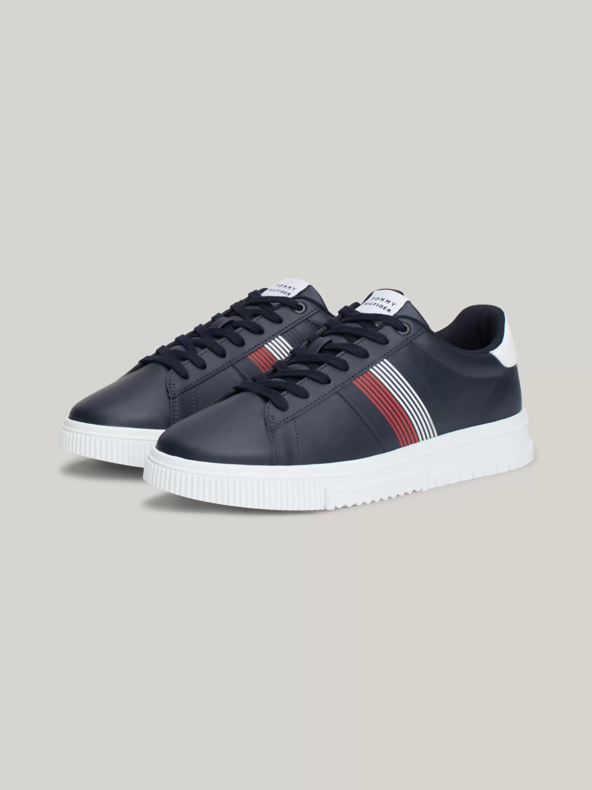 Sneakers*Tommy Hilfiger Leren Sneaker Met Contrasterende Hiel DESERT SKY