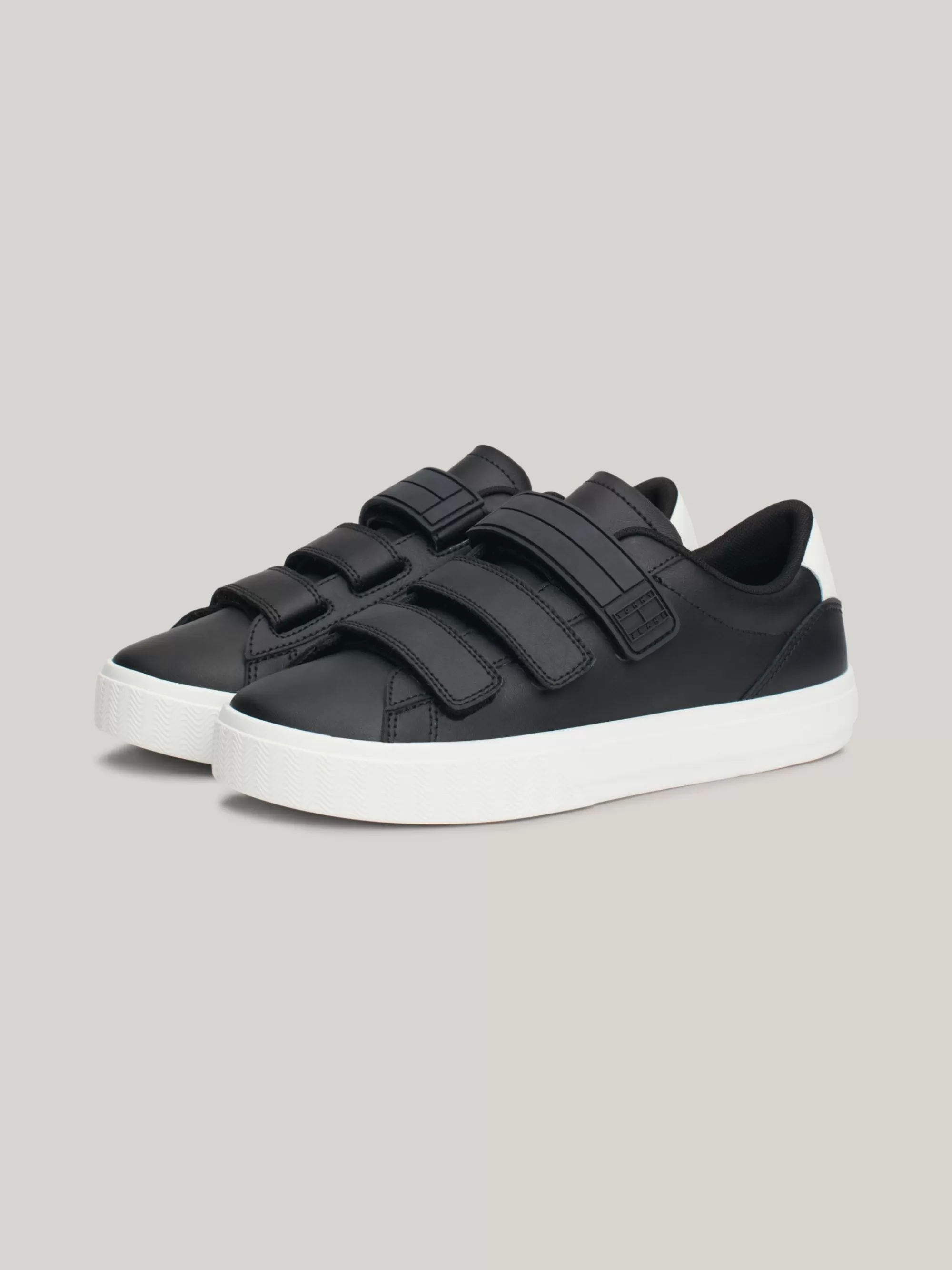 Sneakers*Tommy Hilfiger Leren Sneaker Met Klittenbandsluiting BLACK