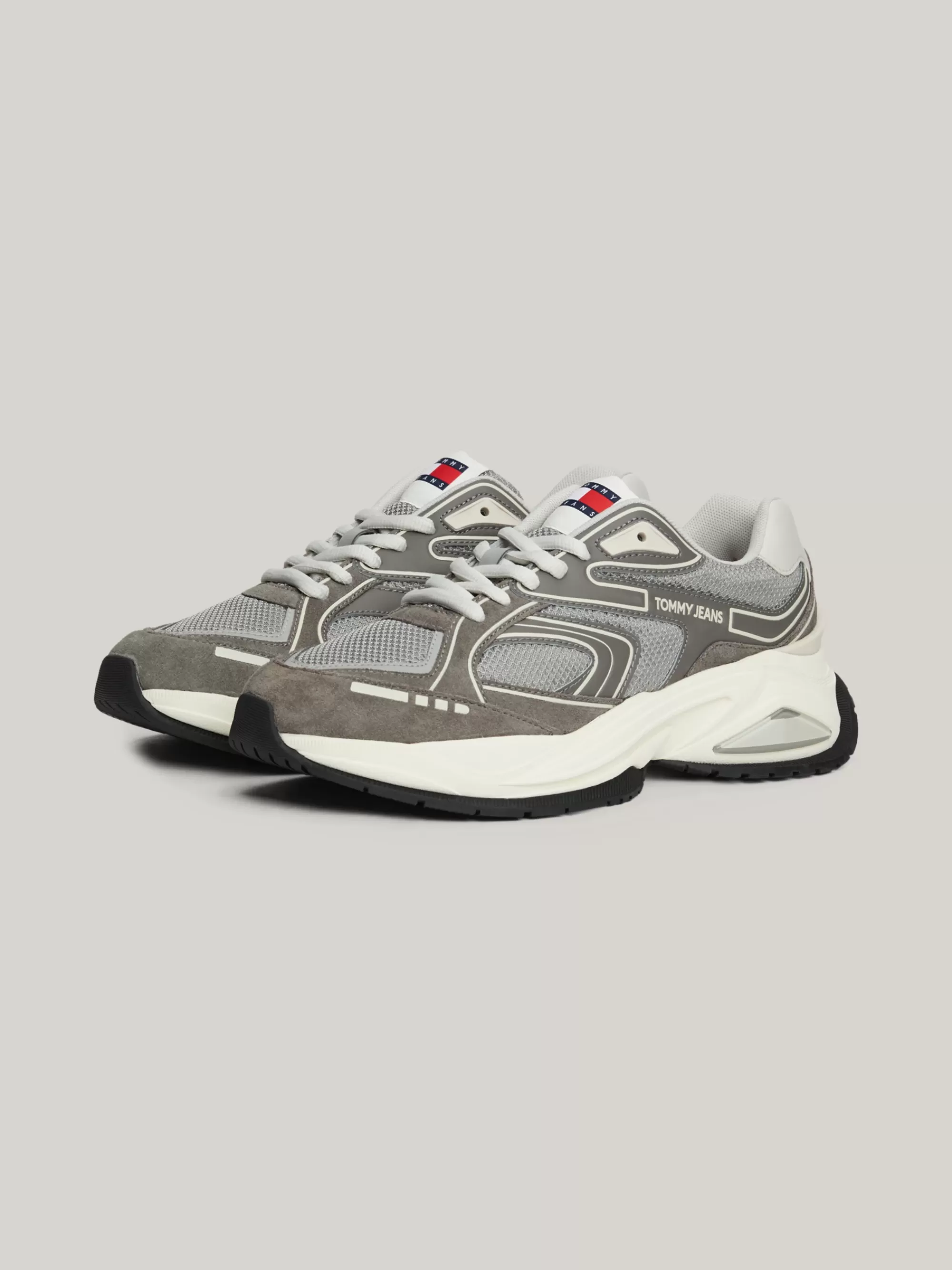 Sneakers*Tommy Hilfiger Leren Sneaker Met Mesh Panelen ZINC GREY