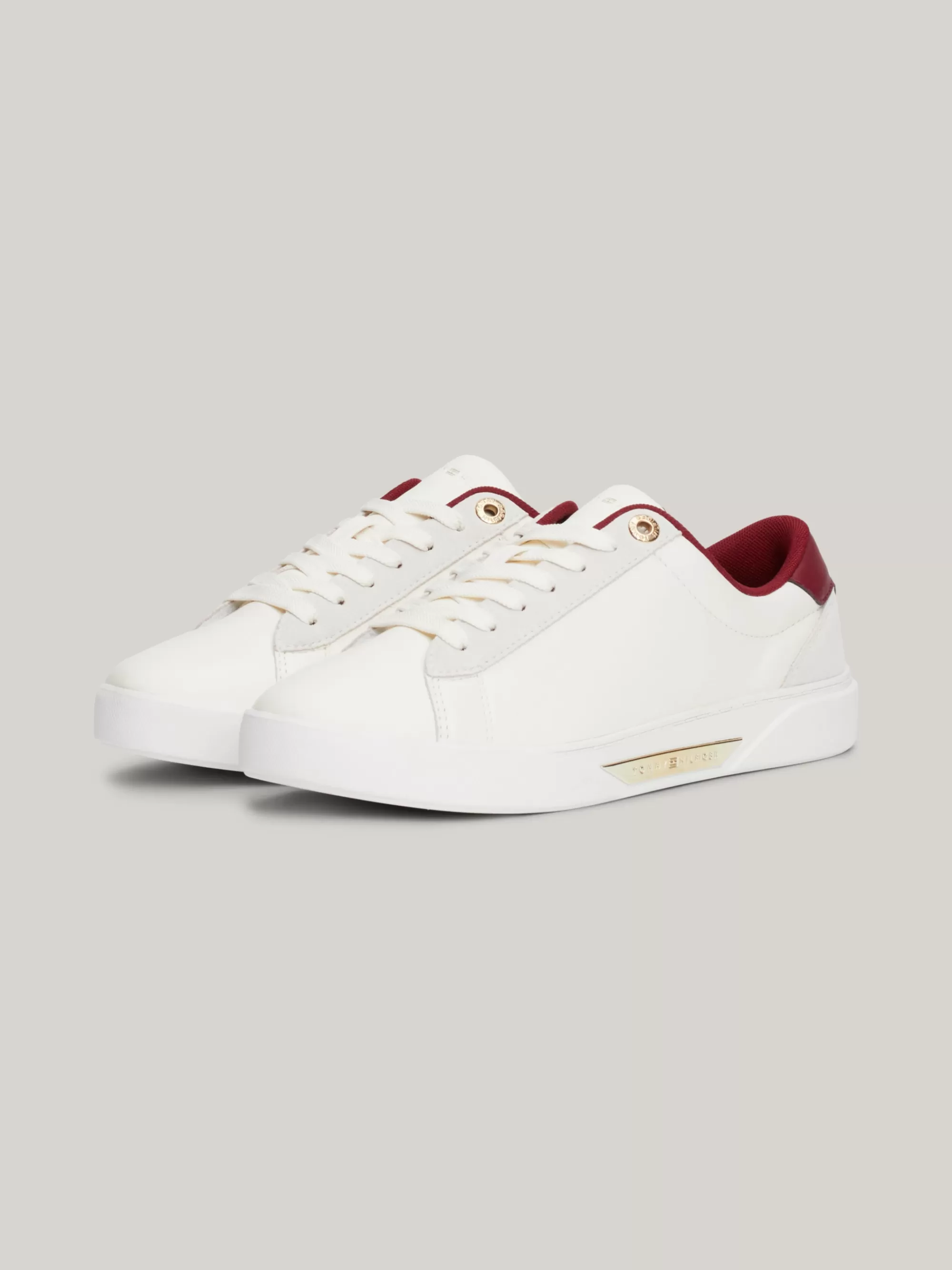 Sneakers*Tommy Hilfiger Leren Sneaker Met Metalen Hardware ANCIENT WHITE