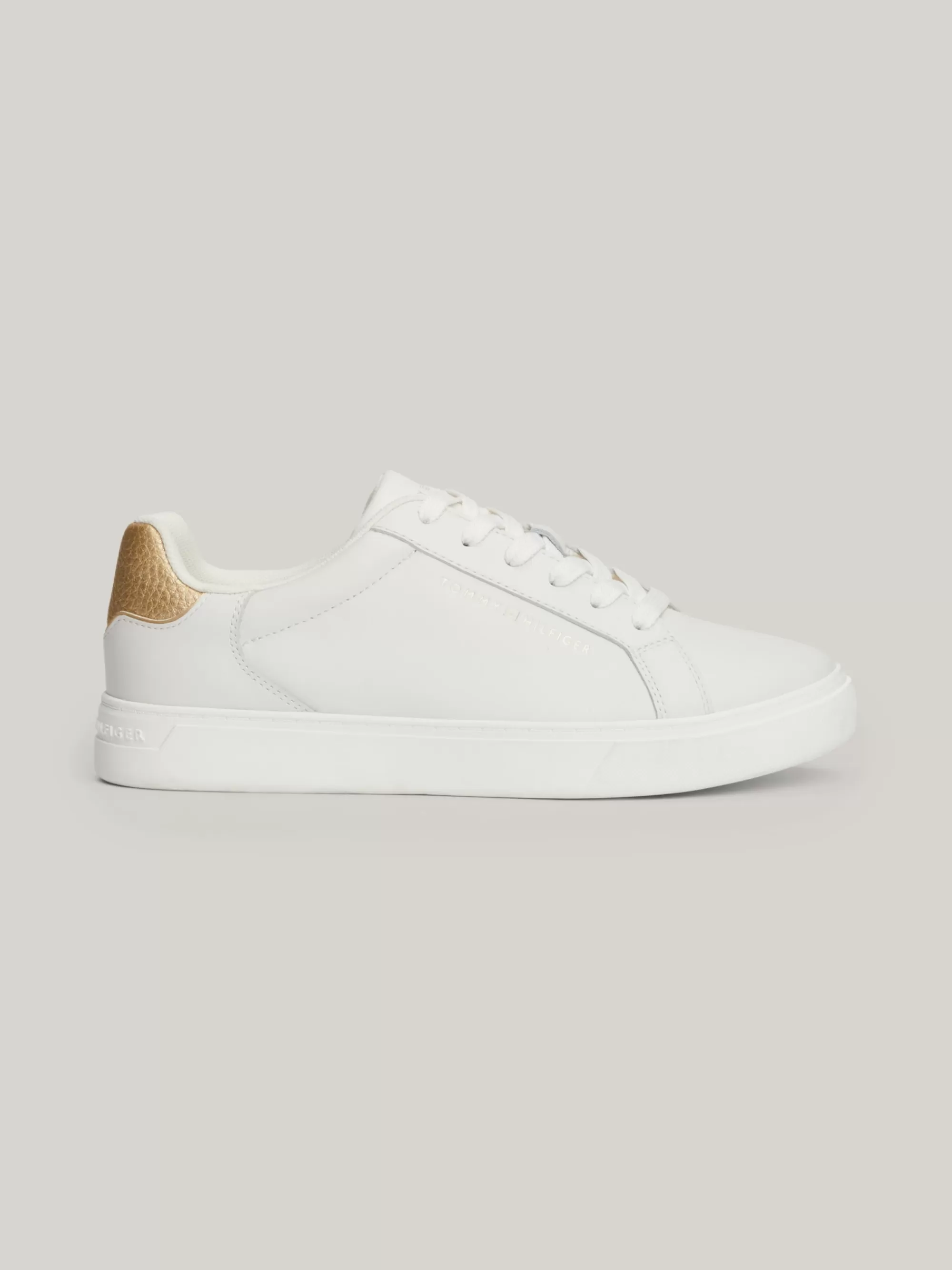 Sneakers*Tommy Hilfiger Leren Sneaker Met Metallic Hiel ECRU