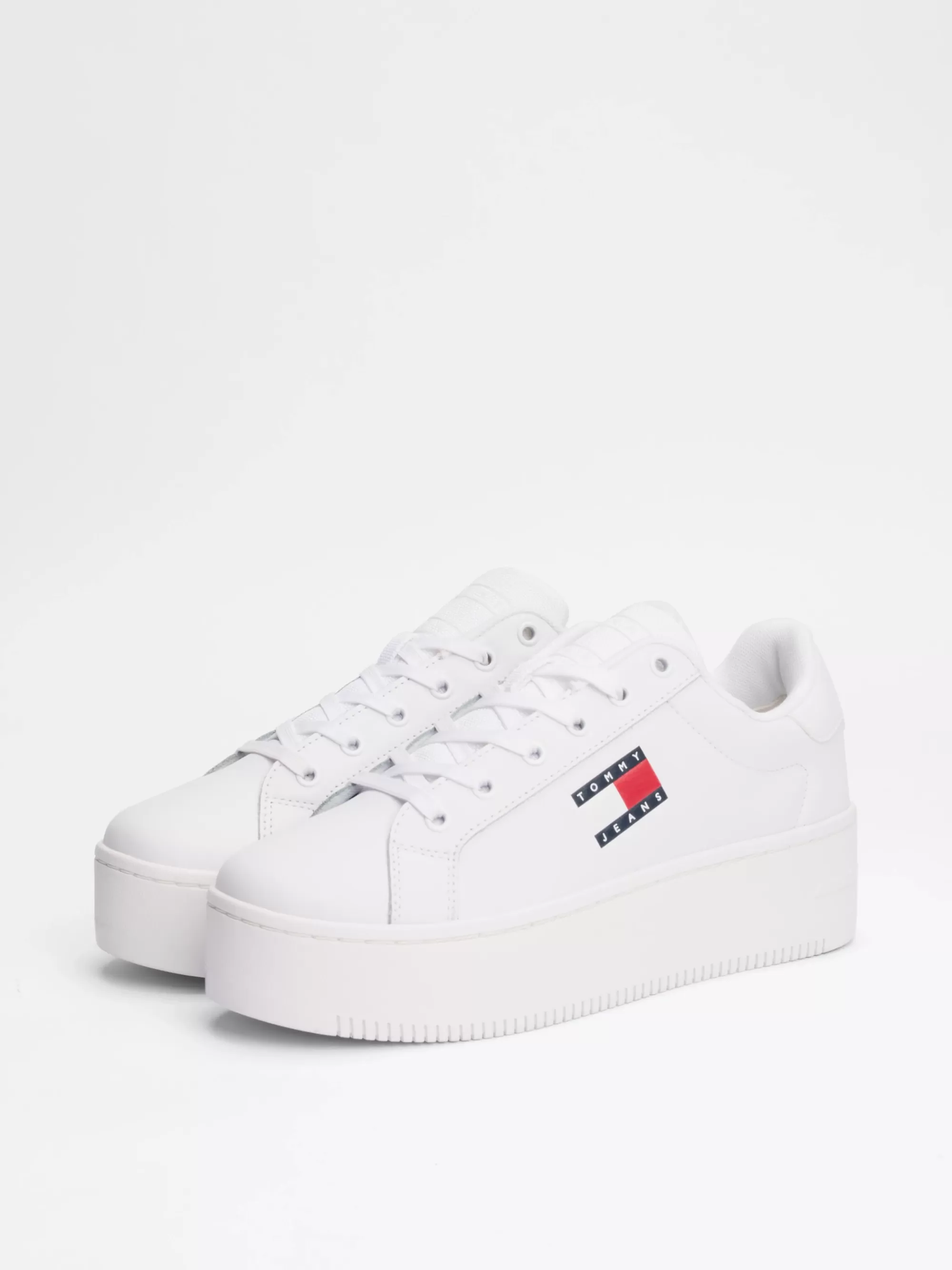 Sneakers*Tommy Hilfiger Leren Sneaker Met Plateauzool WHITE