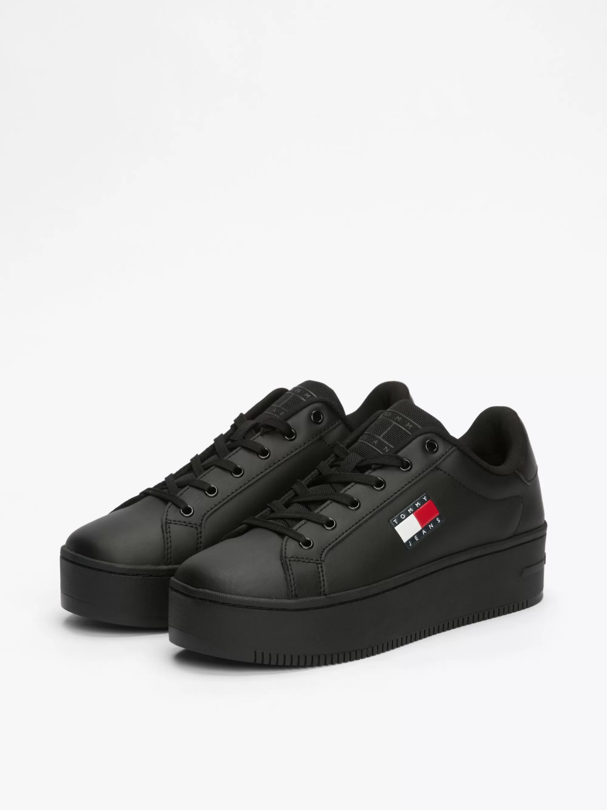 Sneakers*Tommy Hilfiger Leren Sneaker Met Plateauzool BLACK