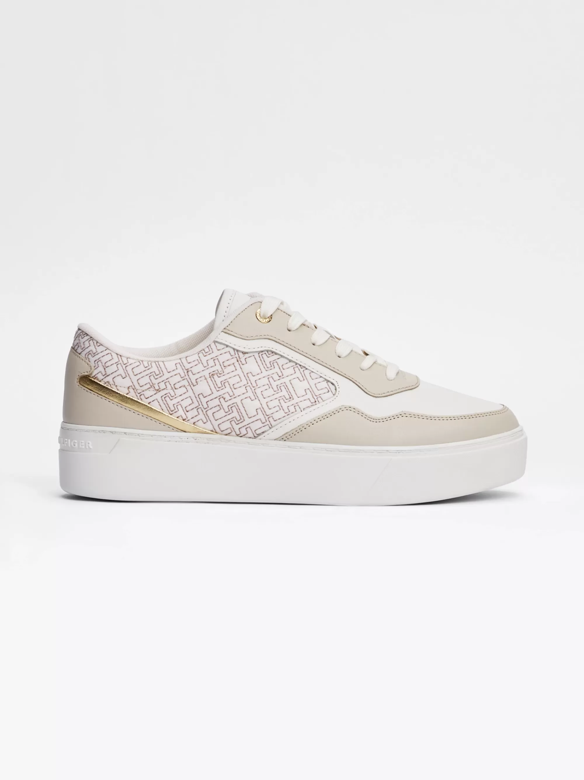 Sneakers*Tommy Hilfiger Leren Sneaker Met Plateauzool En TH-monogram ECRU/WHITE