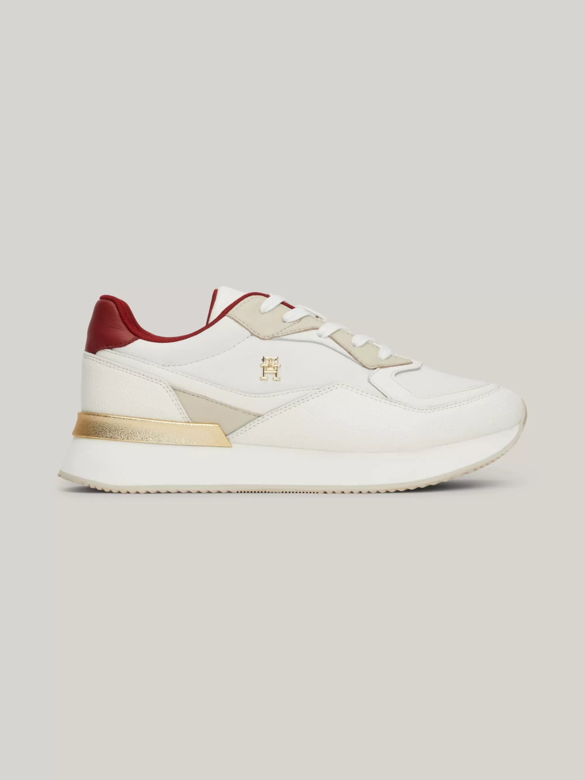 Sneakers*Tommy Hilfiger Leren Sneaker Met Plateauzool En TH-monogram ANCIENT WHITE/MAGMA RED