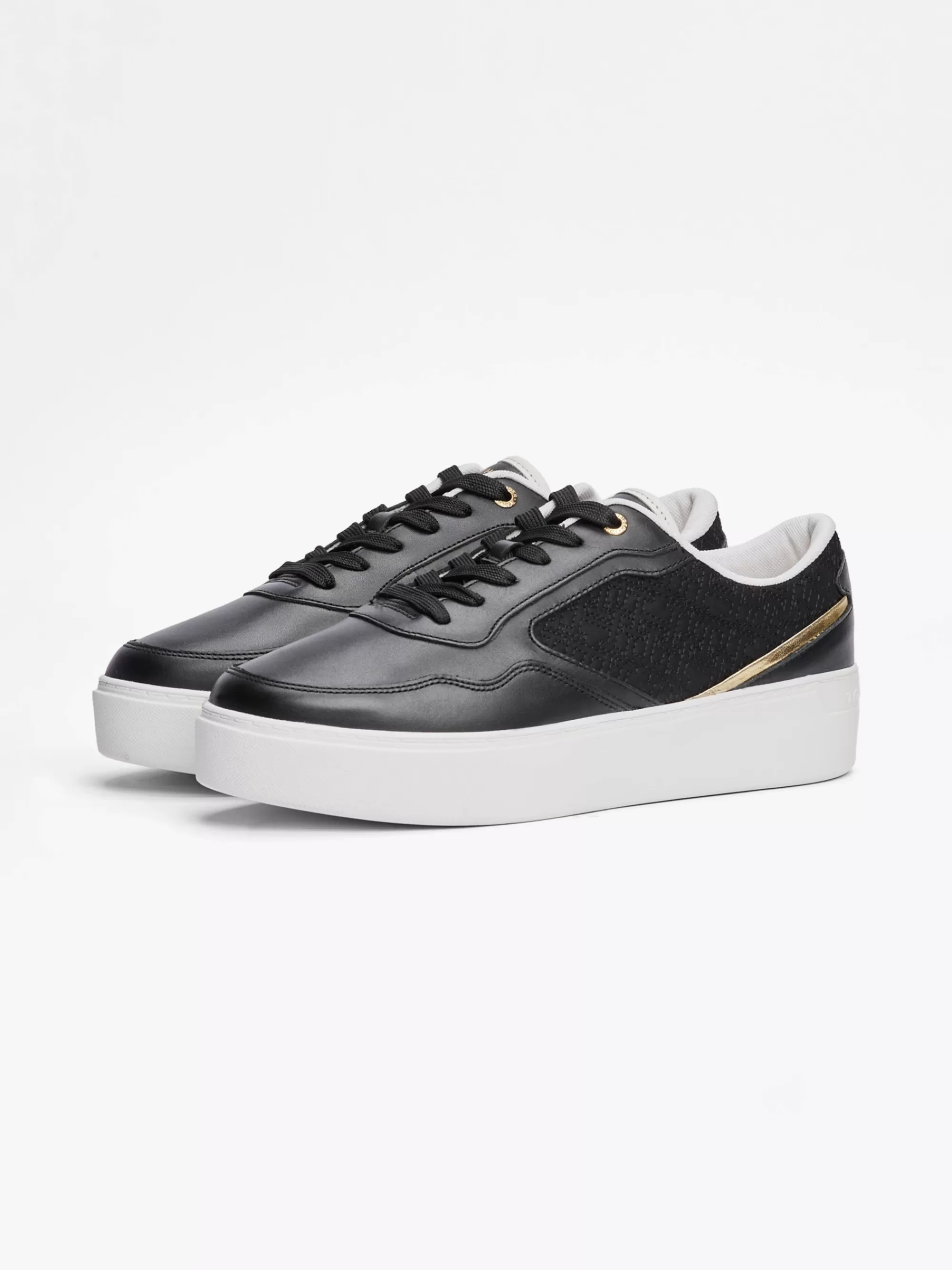 Sneakers*Tommy Hilfiger Leren Sneaker Met Plateauzool En TH-monogram BLACK