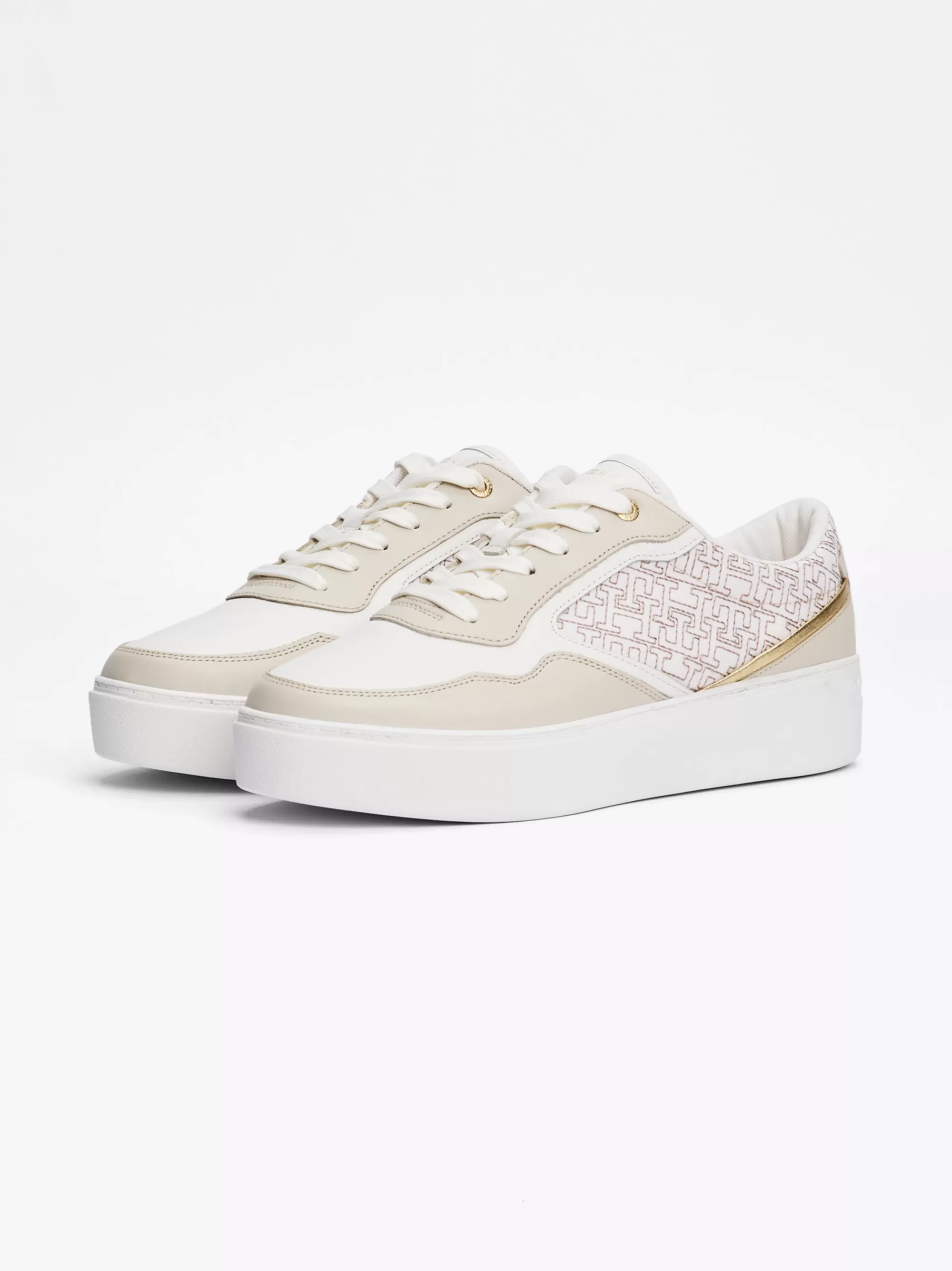Sneakers*Tommy Hilfiger Leren Sneaker Met Plateauzool En TH-monogram ECRU/WHITE