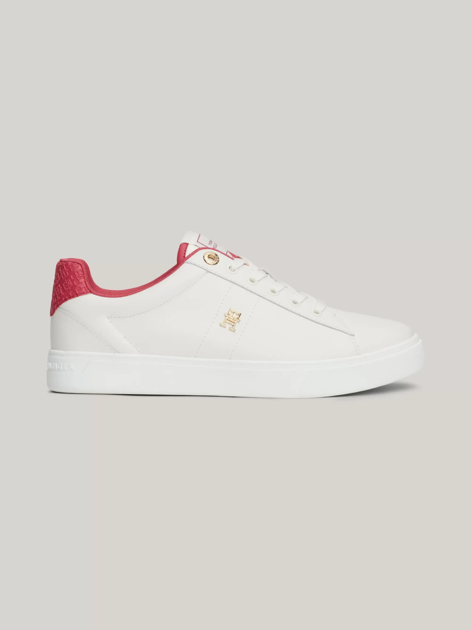 Sneakers*Tommy Hilfiger Leren Sneaker Met TH-monogram ANCIENT WHITE/HERITAGE PINK