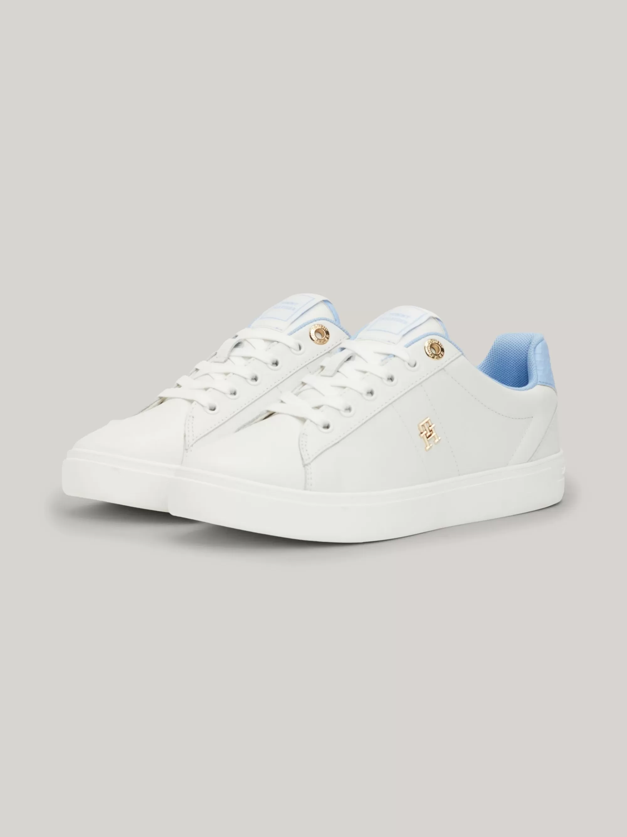 Sneakers*Tommy Hilfiger Leren Sneaker Met TH-monogram ECRU/VESSEL BLUE