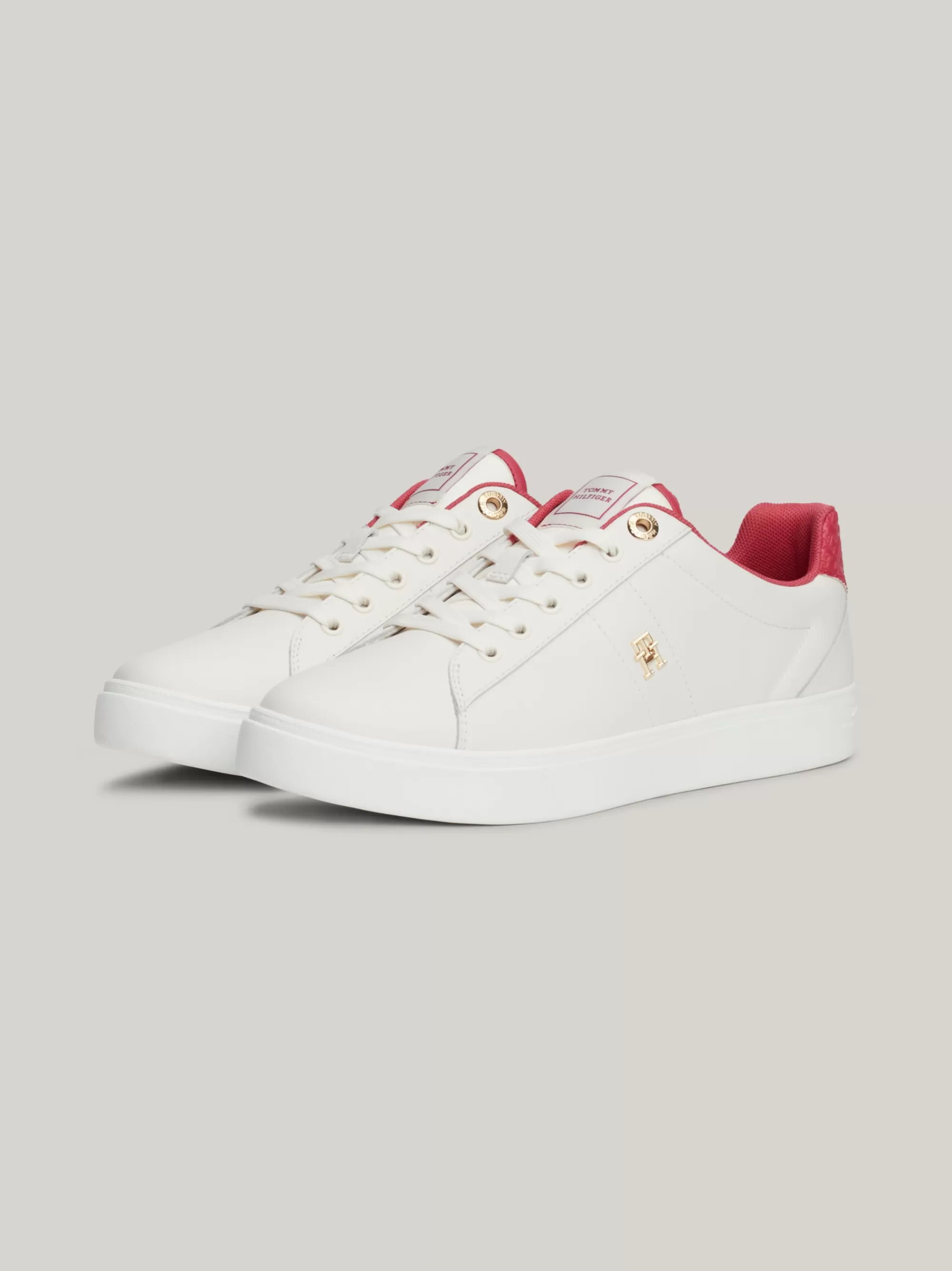 Sneakers*Tommy Hilfiger Leren Sneaker Met TH-monogram ANCIENT WHITE/HERITAGE PINK