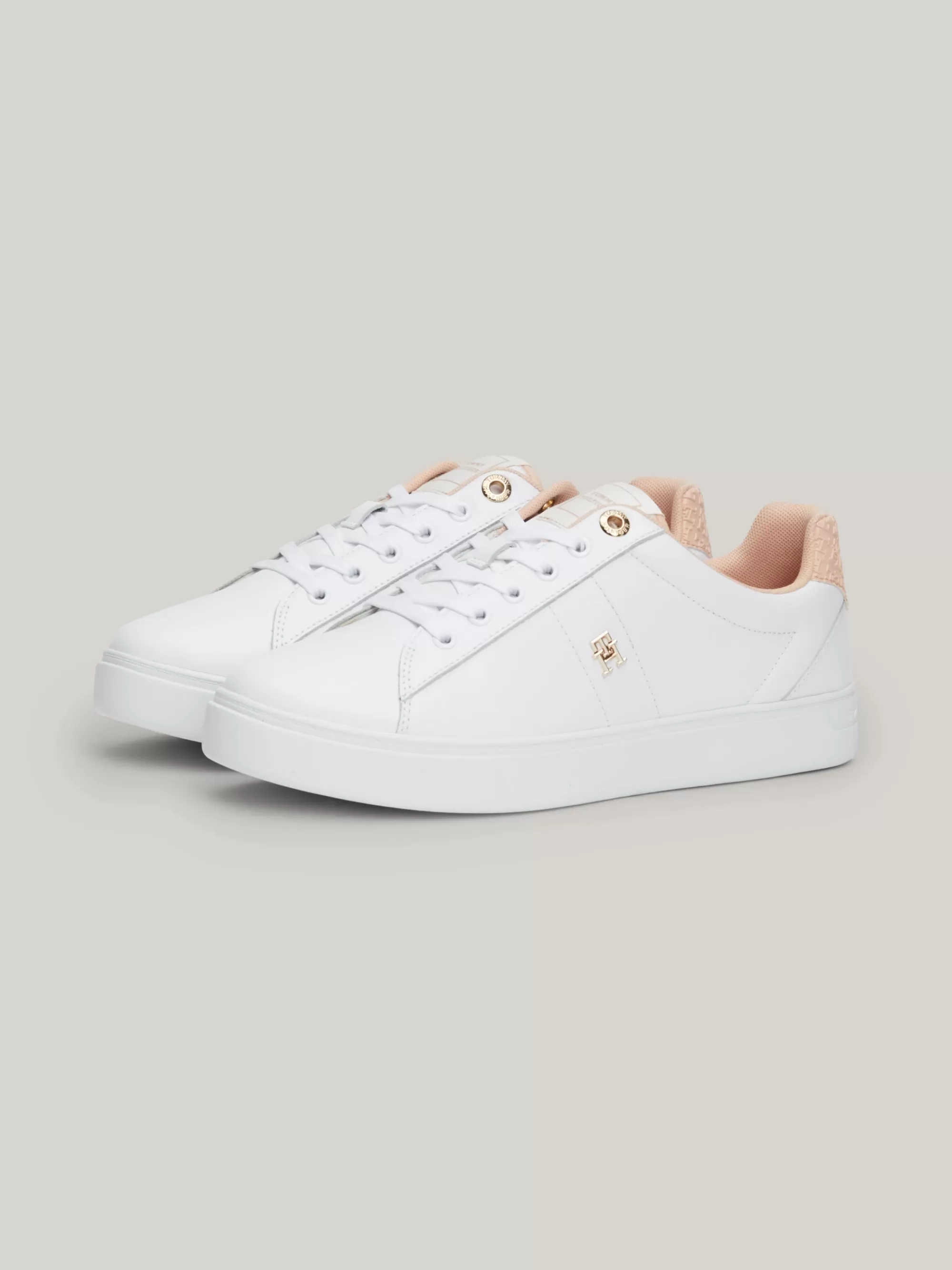 Sneakers*Tommy Hilfiger Leren Sneaker Met TH-monogram WHITE/PINK BLOOM