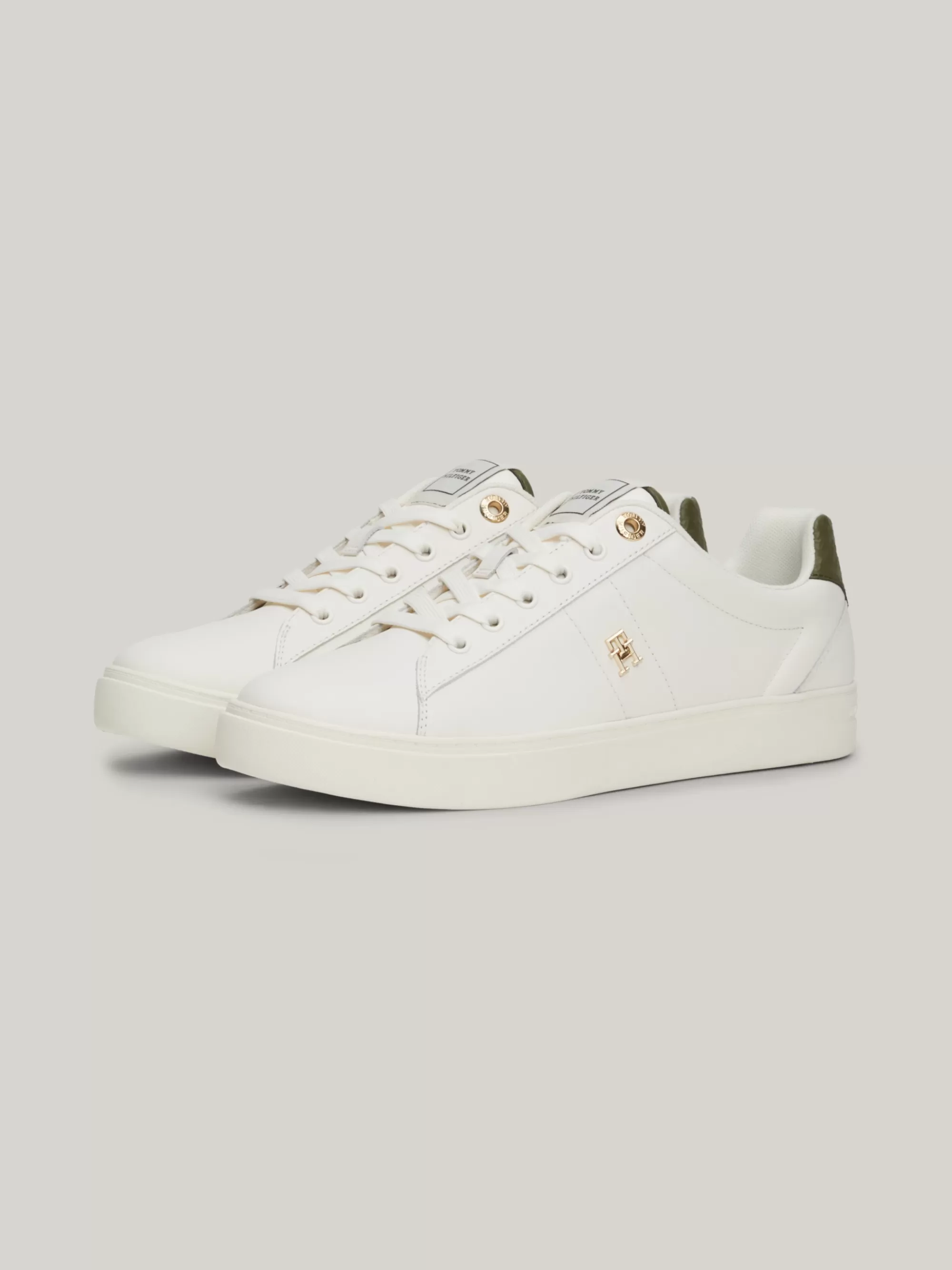 Sneakers*Tommy Hilfiger Leren Sneaker Met TH-monogram ANCIENT WHITE