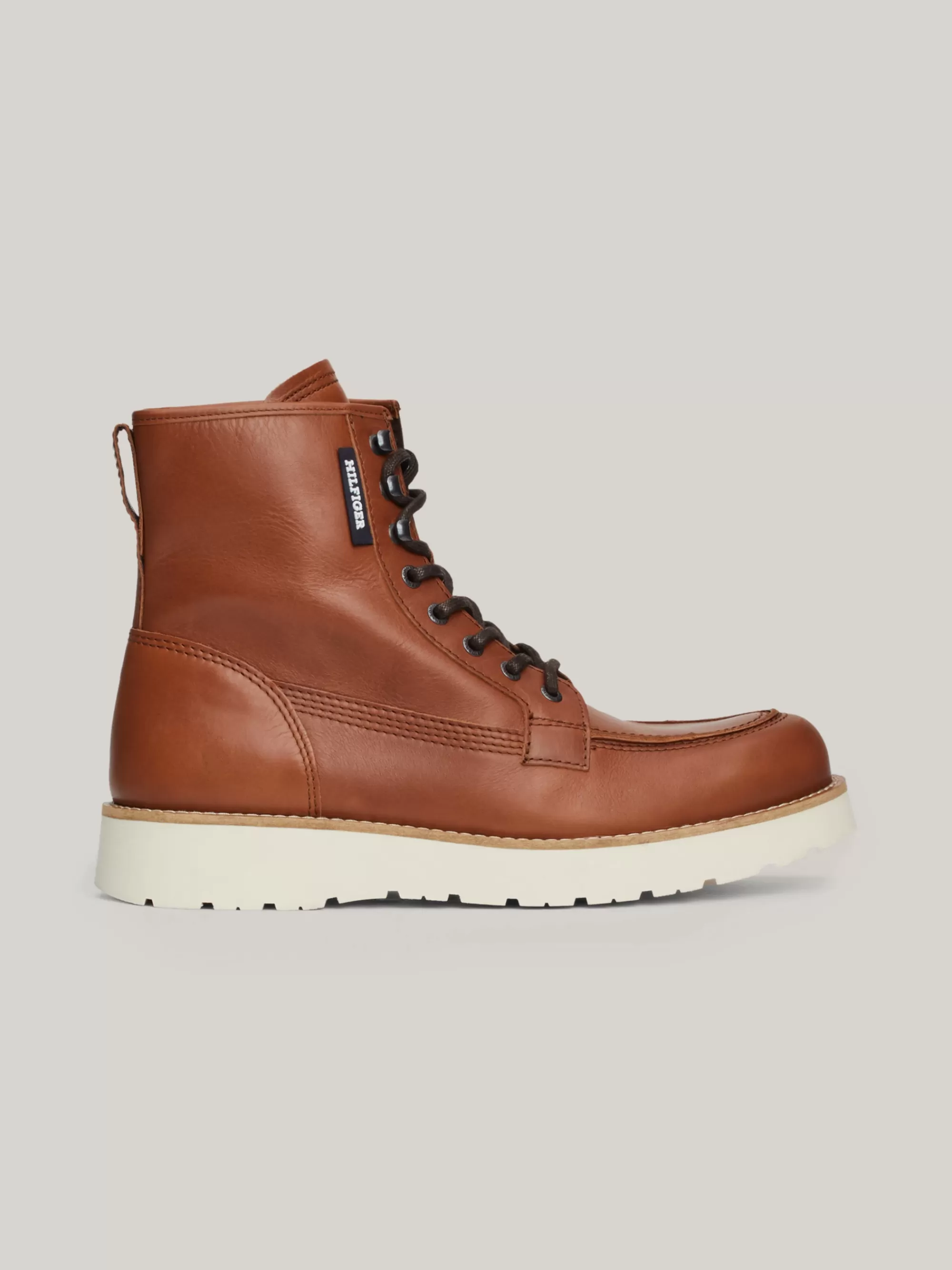 Veterboots*Tommy Hilfiger Leren Veterboot Met Dikke Zool WINTER COGNAC