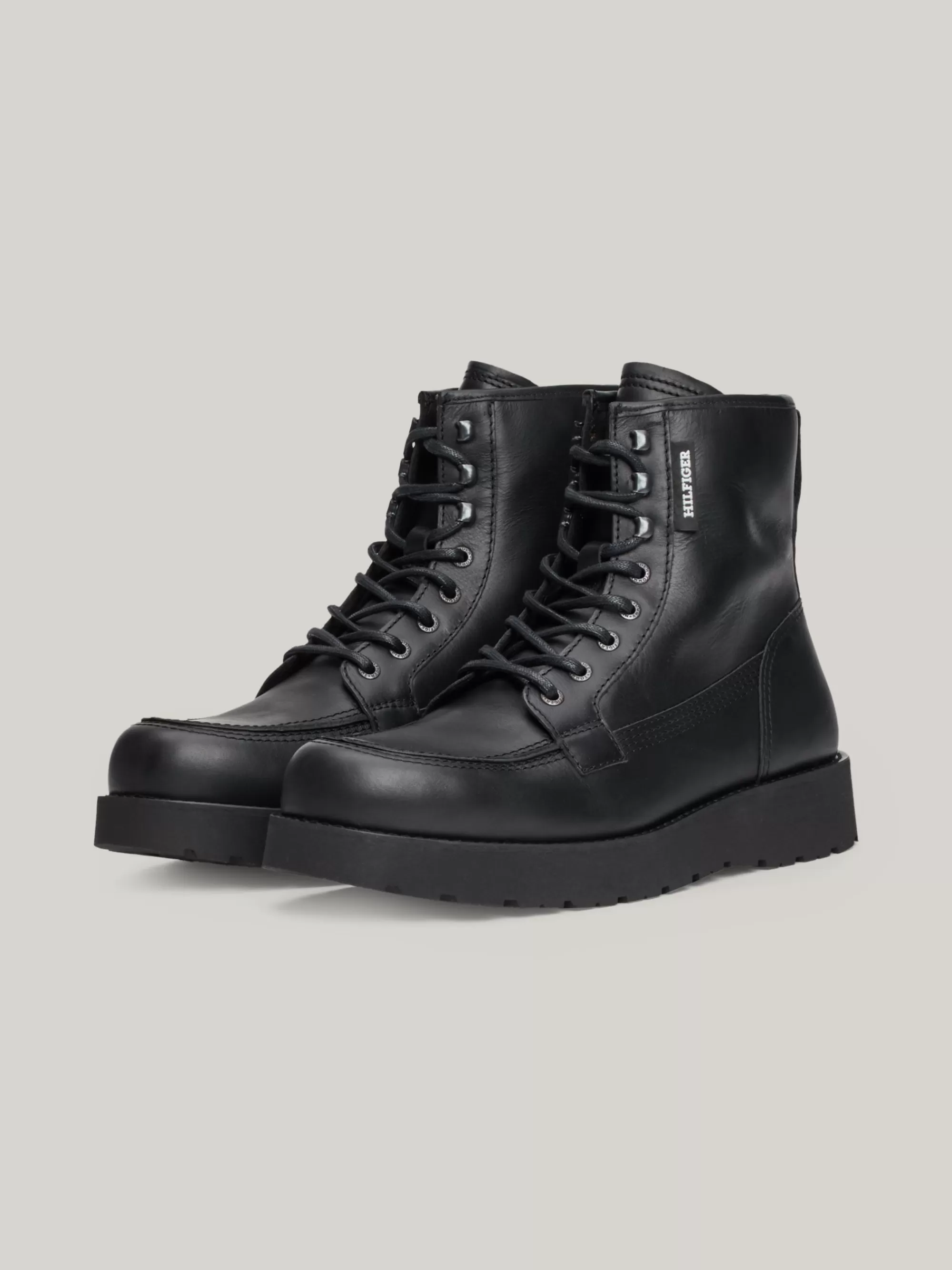 Veterboots | Laarzen*Tommy Hilfiger Leren Veterboot Met Dikke Zool BLACK