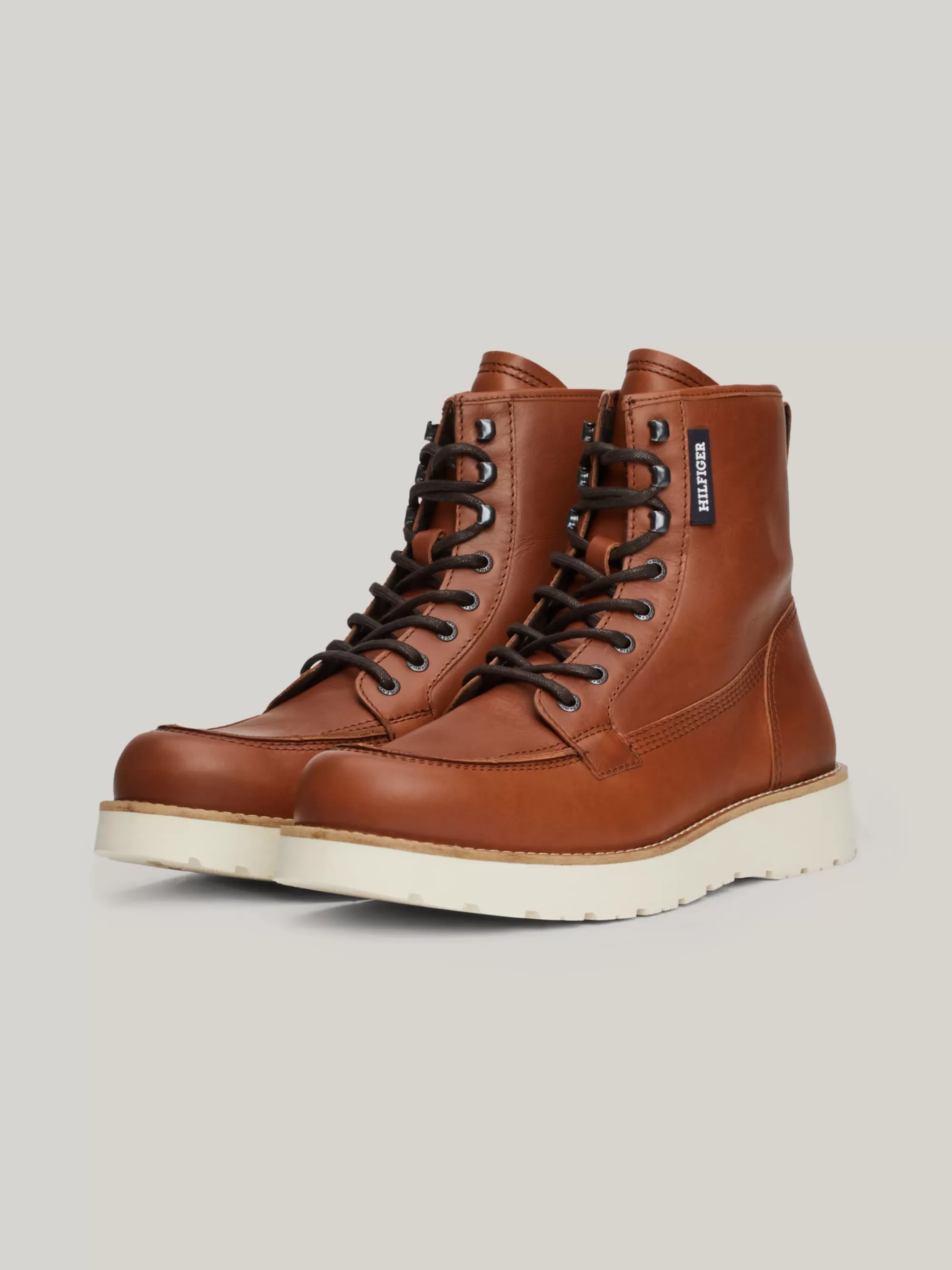 Veterboots*Tommy Hilfiger Leren Veterboot Met Dikke Zool WINTER COGNAC
