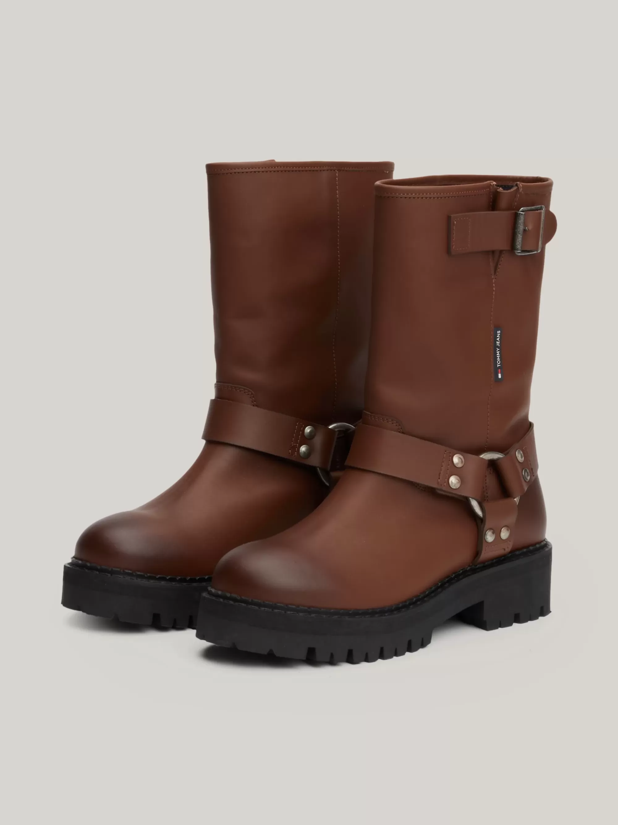 Laarzen & Enkellaarzen*Tommy Hilfiger Leren Veterboot Met Profiel CAROB CHOCOLATE