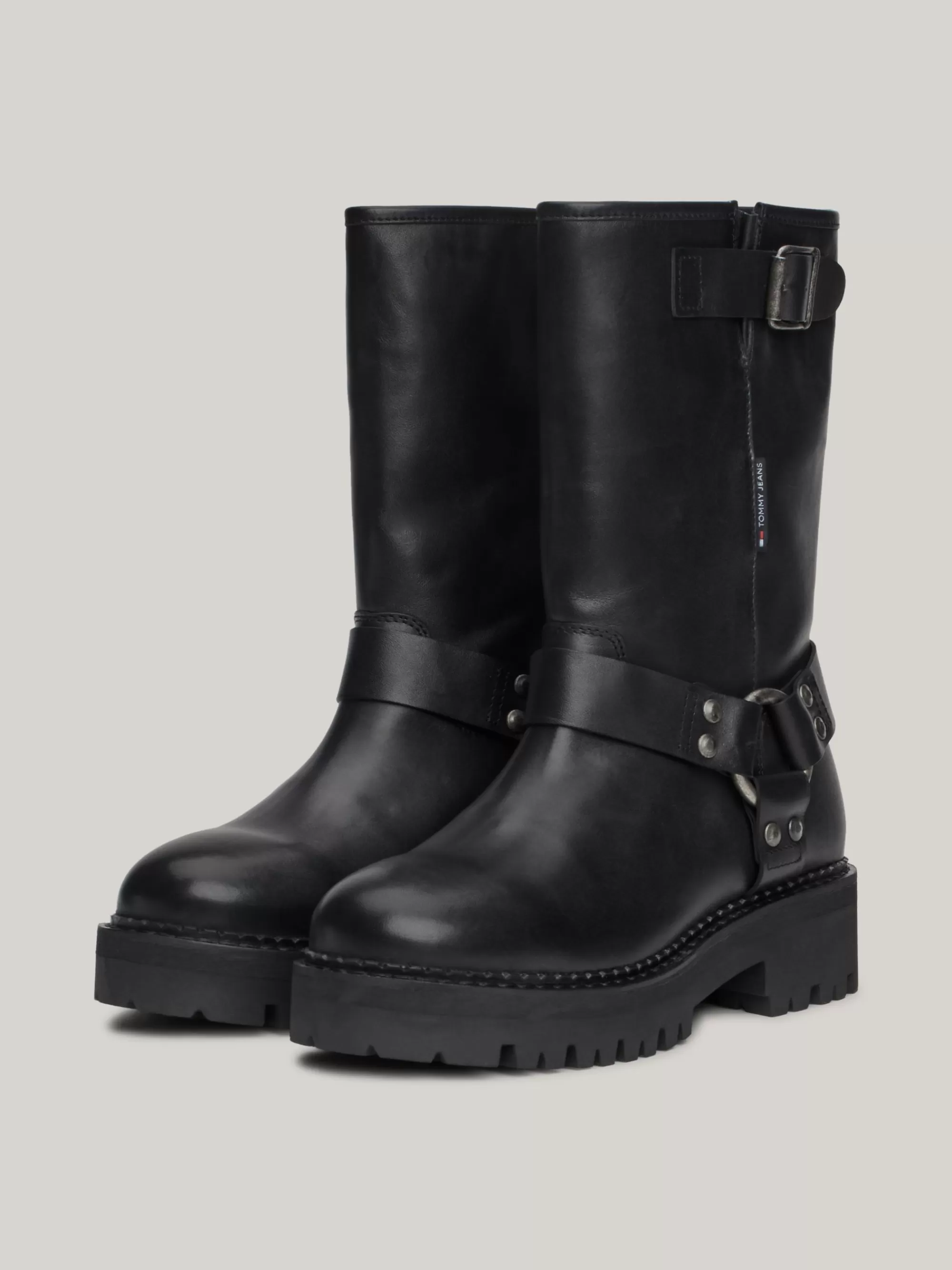 Laarzen & Enkellaarzen*Tommy Hilfiger Leren Veterboot Met Profiel BLACK