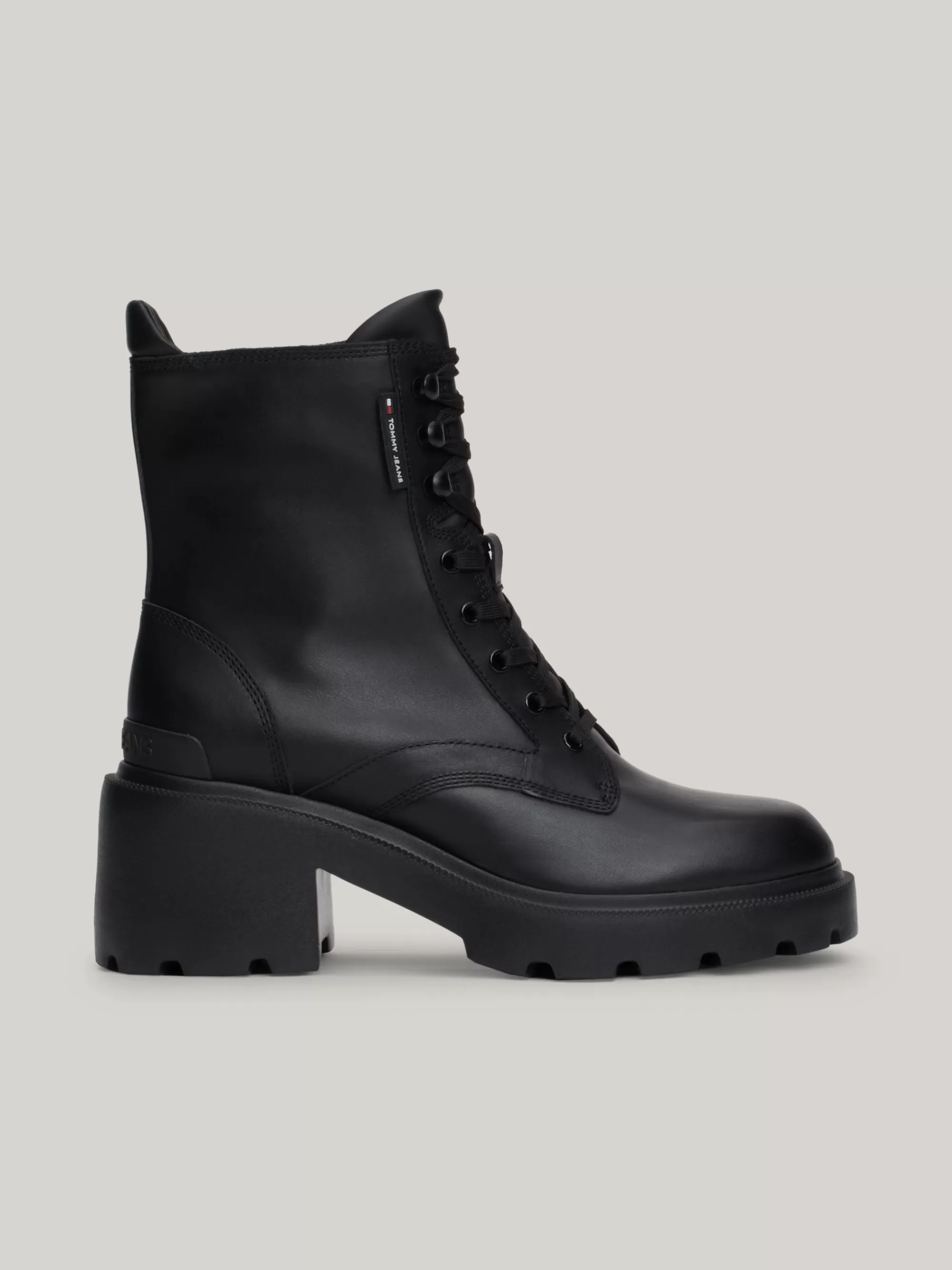 Veterlaarzen | Laarzen & Enkellaarzen*Tommy Hilfiger Leren Veterlaars Met Blokhak En Profielzool BLACK
