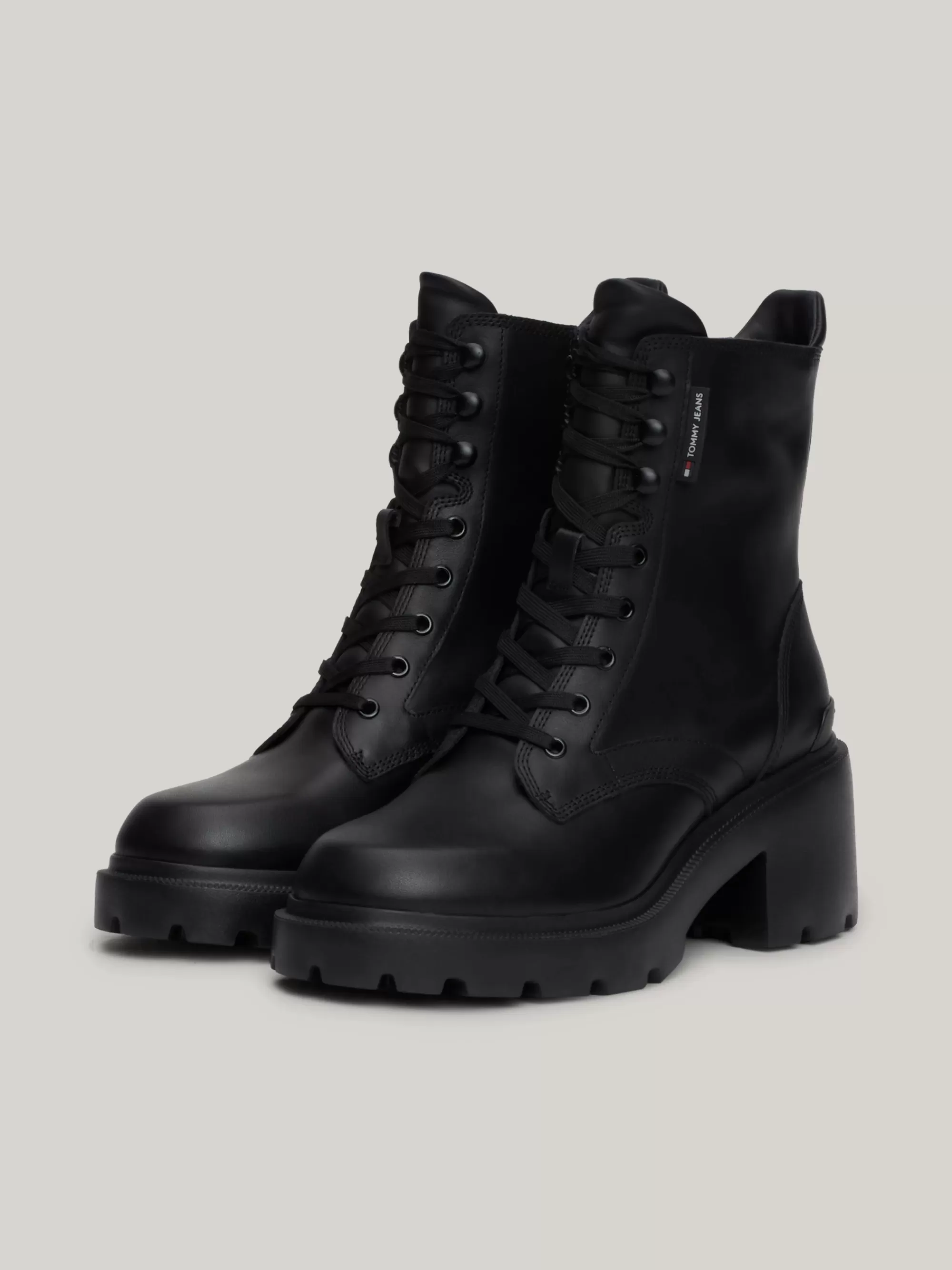 Veterlaarzen | Laarzen & Enkellaarzen*Tommy Hilfiger Leren Veterlaars Met Blokhak En Profielzool BLACK
