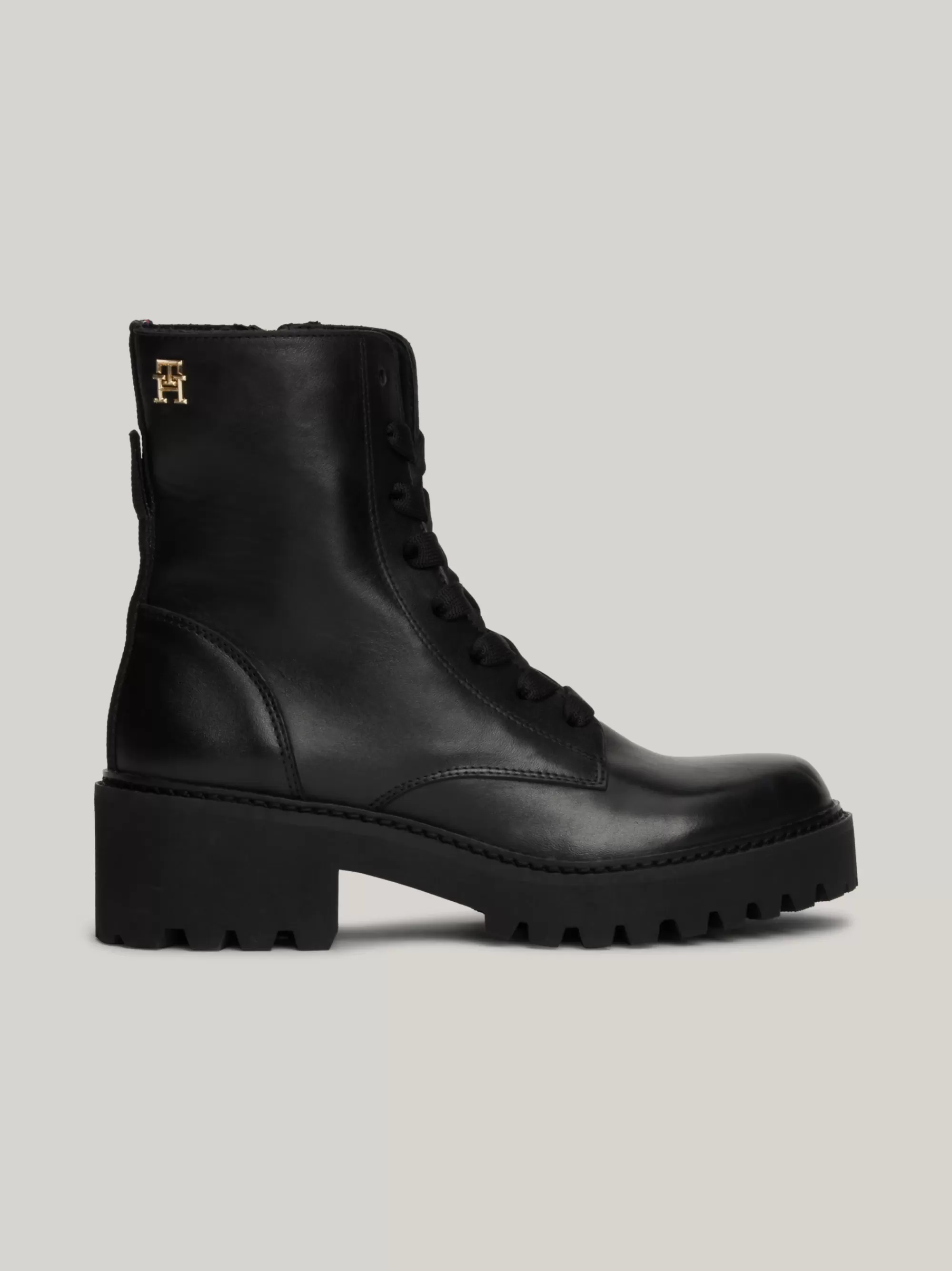 Veterlaarzen | Laarzen & Enkellaarzen*Tommy Hilfiger Leren Veterlaars Met Profielzool BLACK