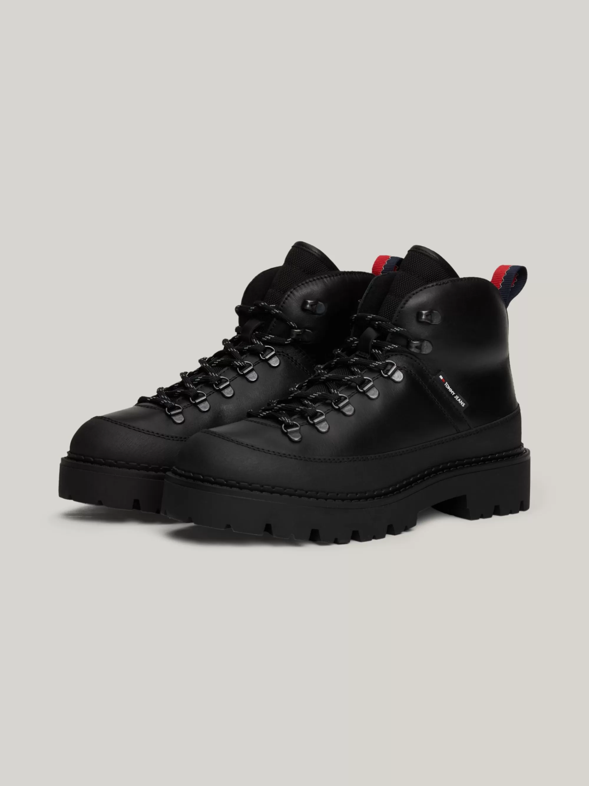 Veterboots | Laarzen*Tommy Hilfiger Leren Veterlaars Met Profielzool BLACK