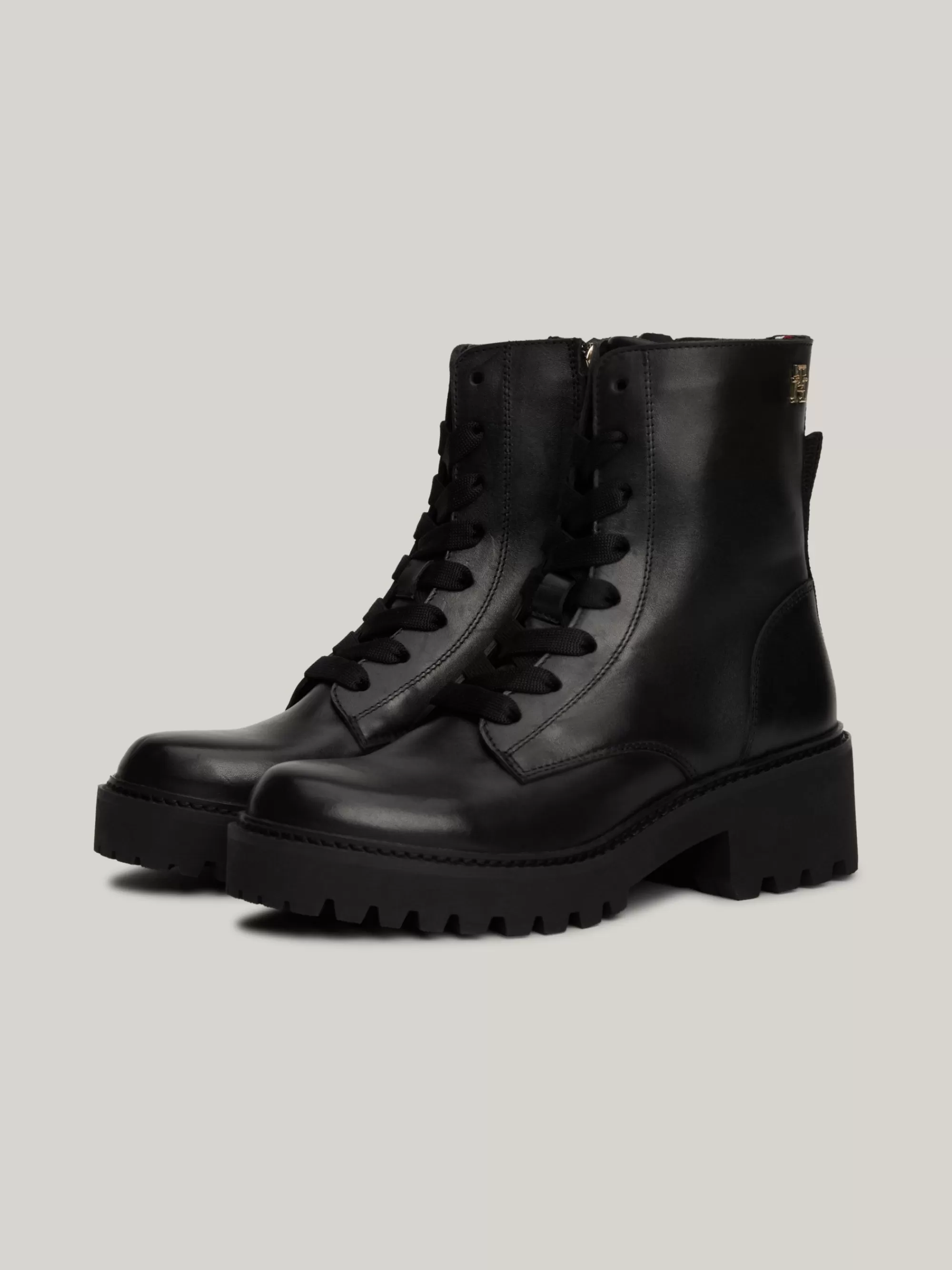 Veterlaarzen | Laarzen & Enkellaarzen*Tommy Hilfiger Leren Veterlaars Met Profielzool BLACK